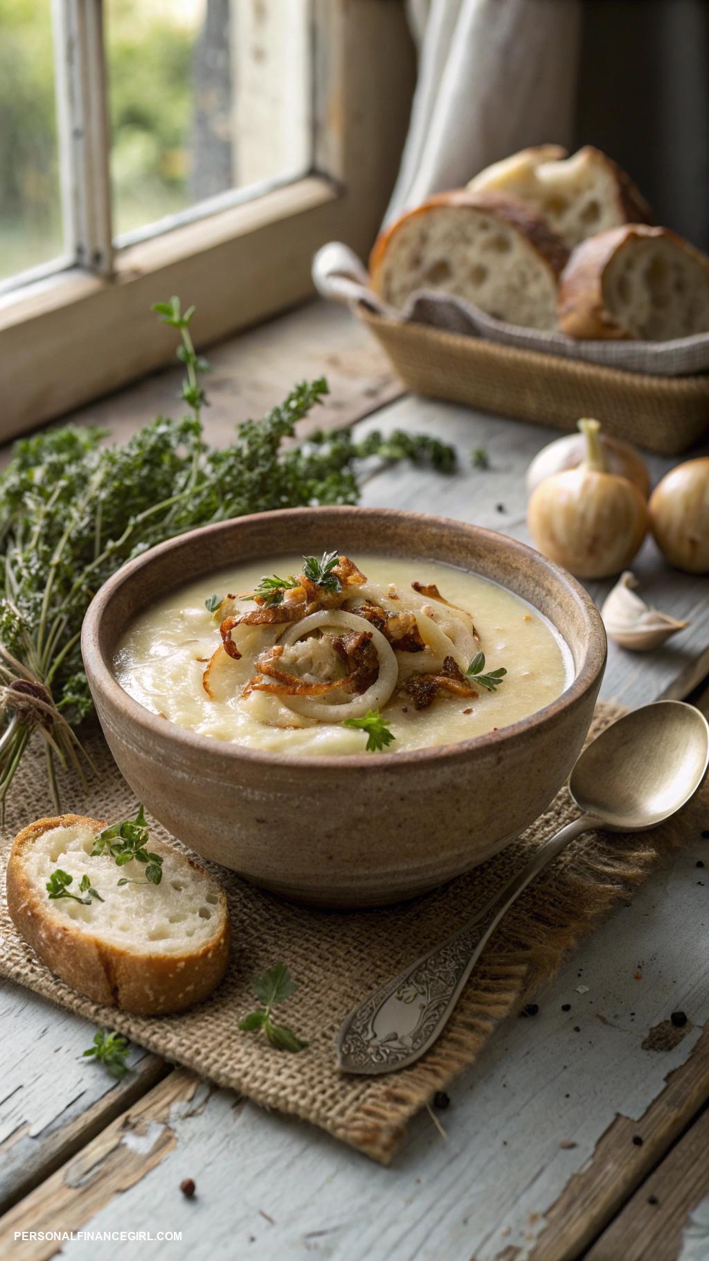 poverty meals Potato soup with onions and garlic