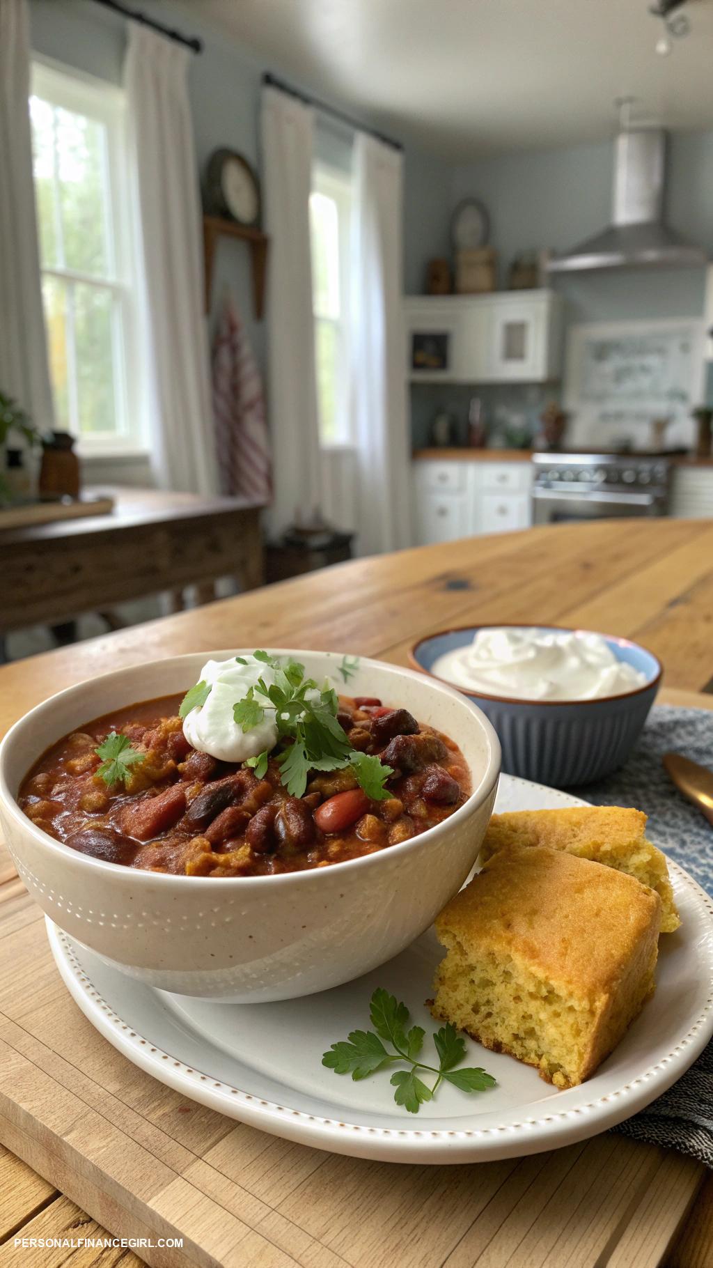 cheap and easy dinner ideas Chili with beans and cornbread