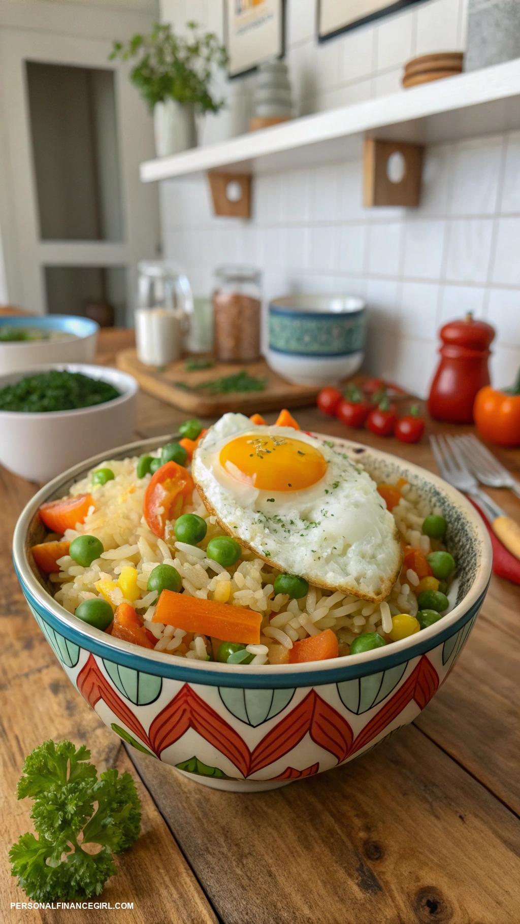 cheap and easy dinner ideas Egg fried rice with mixed vegetables