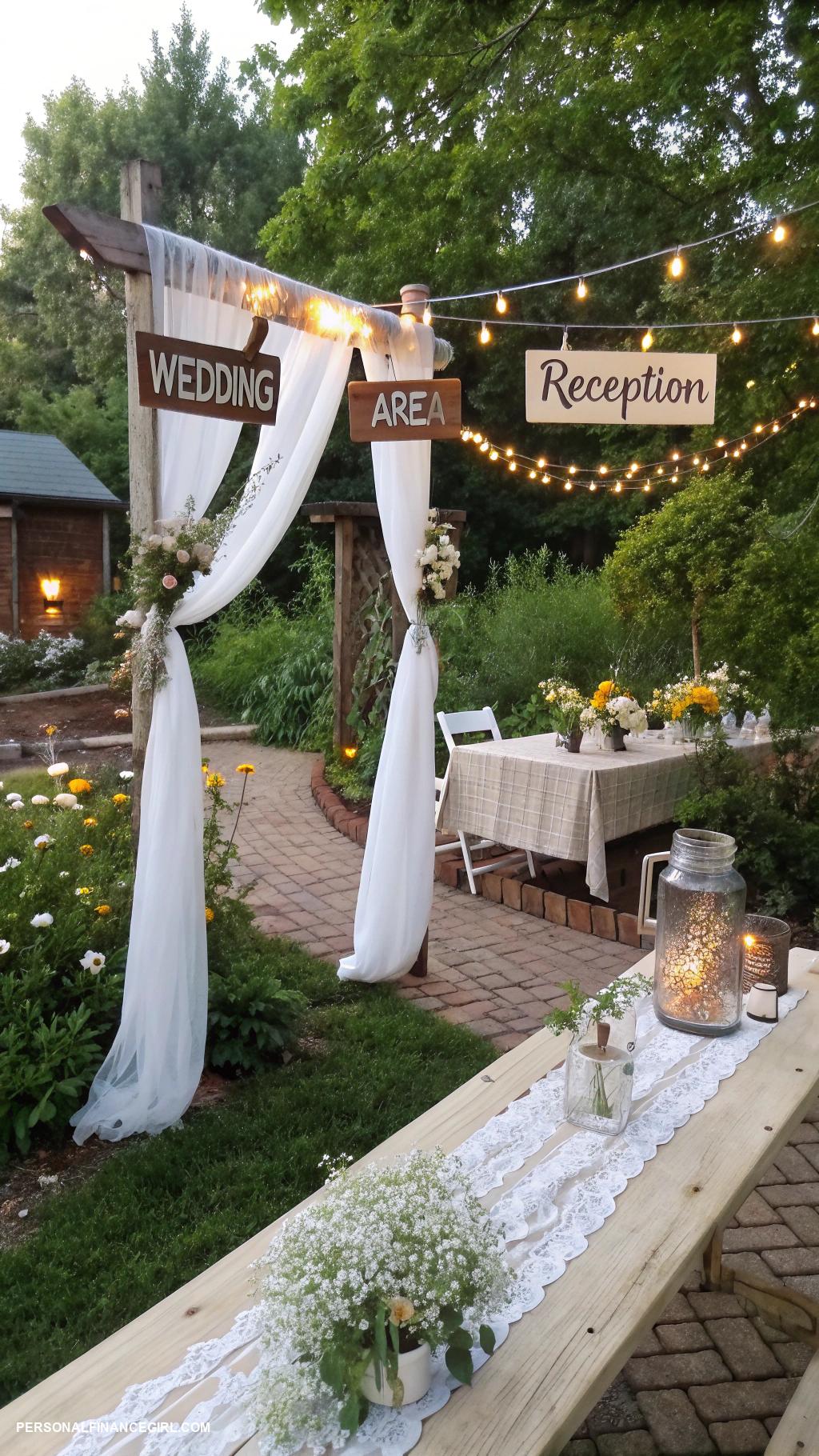 cheap backyard wedding Incorporate homemade signs and decor