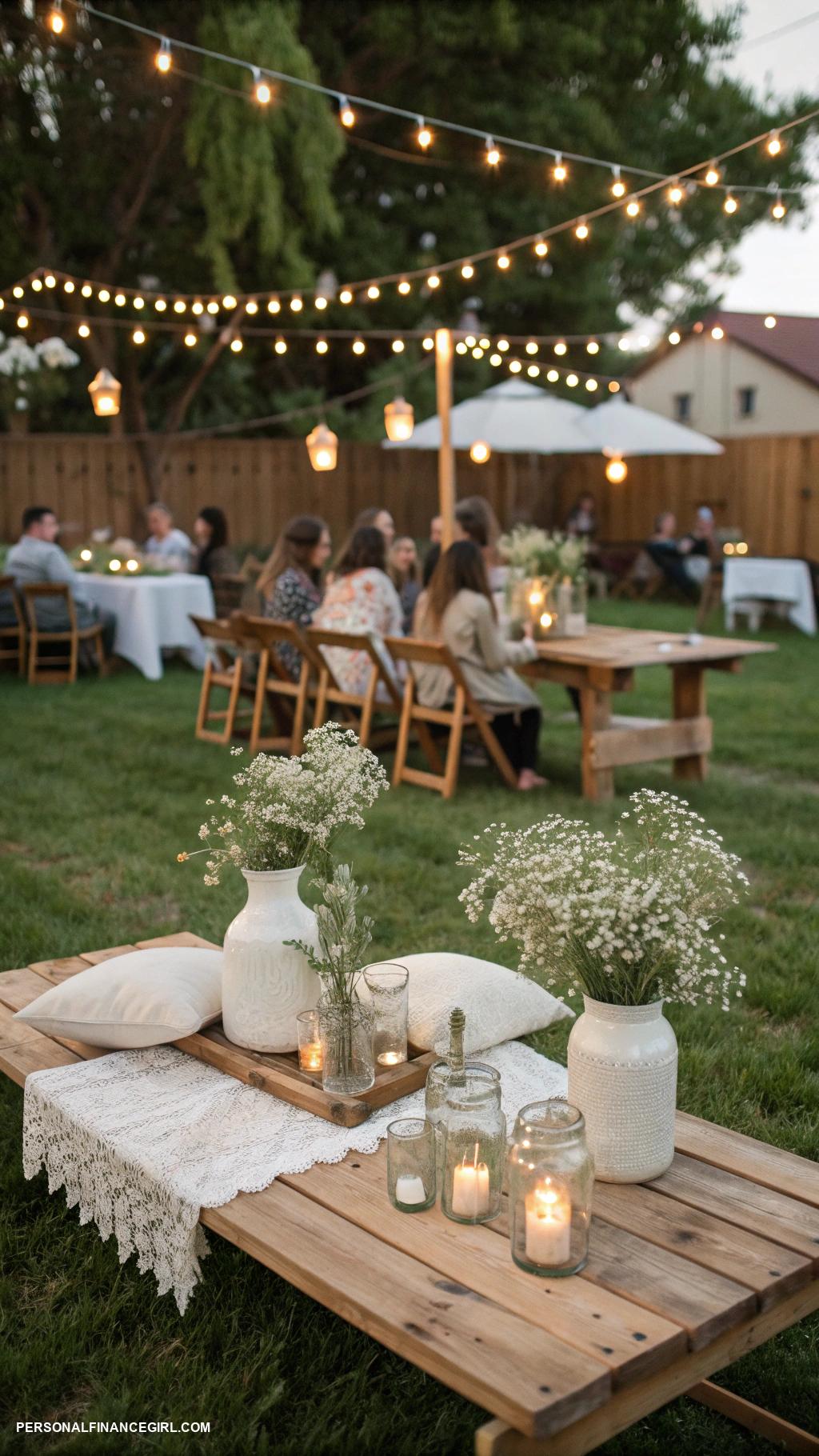 cheap backyard wedding Utilize string lights for ambiance