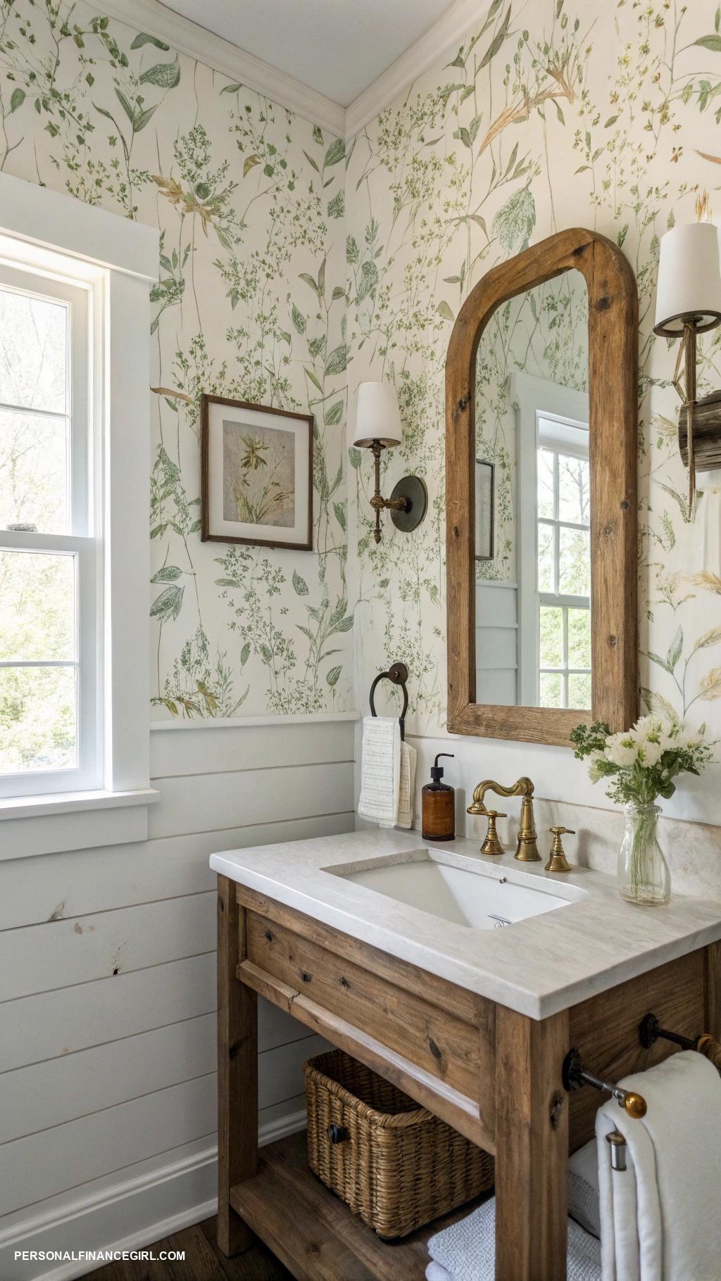 cheap bathroom makeover ideas Add peel and stick wallpaper