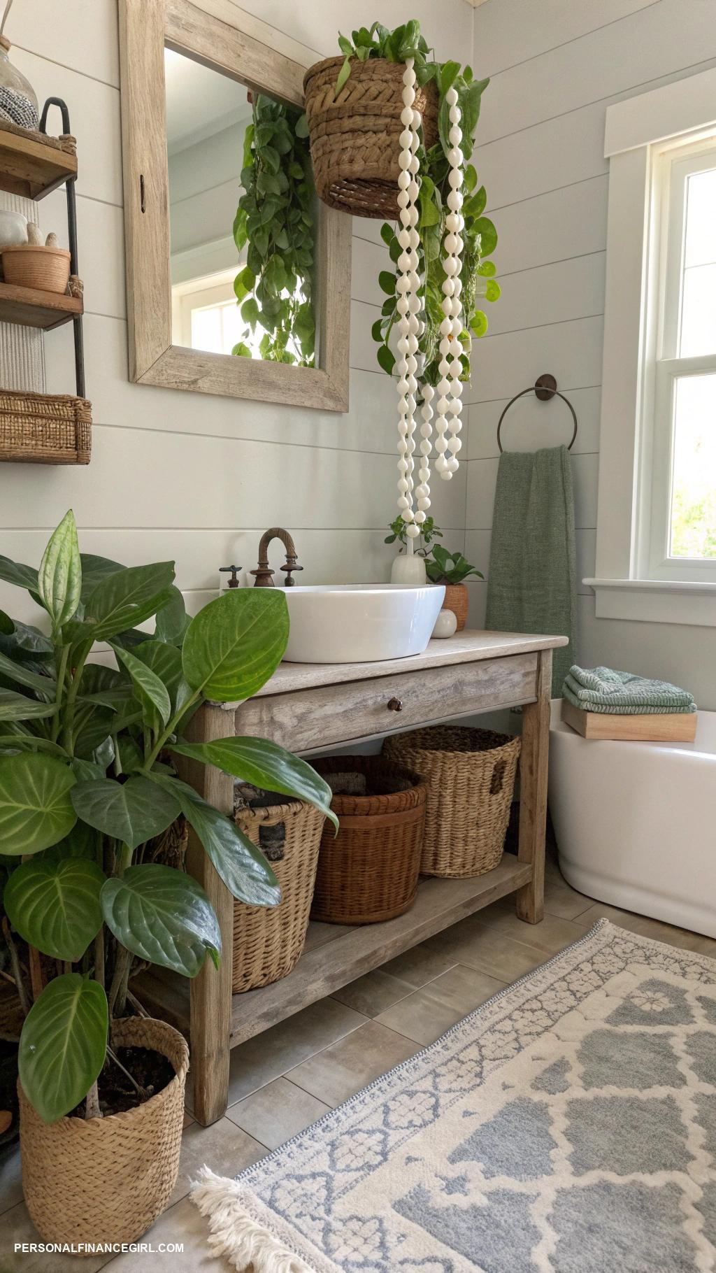 cheap bathroom makeover ideas Add plants for natural decor