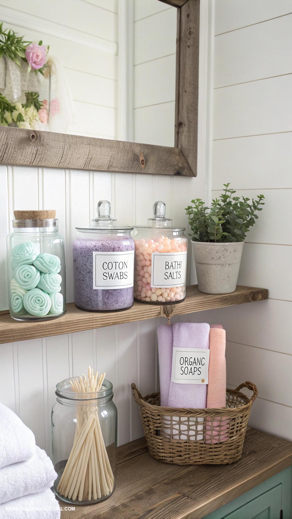 cheap bathroom makeover ideas Use color coordinated toiletries display