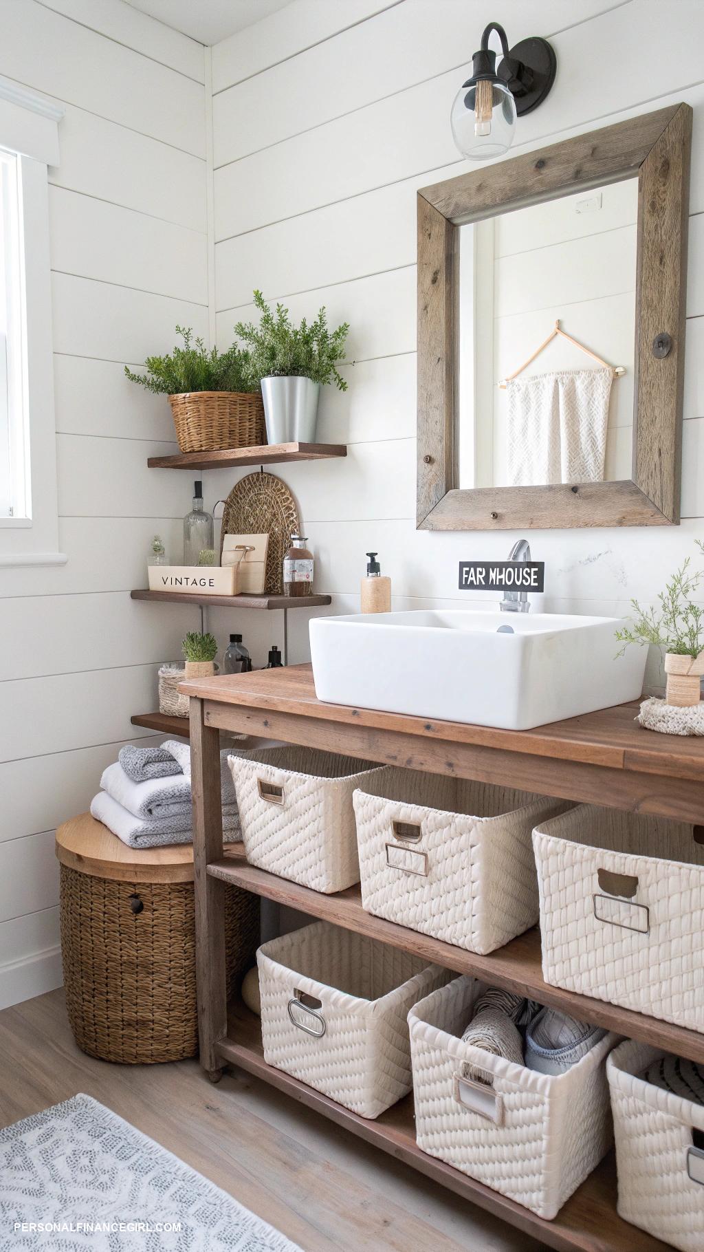 cheap bathroom makeover ideas Use decorative storage baskets