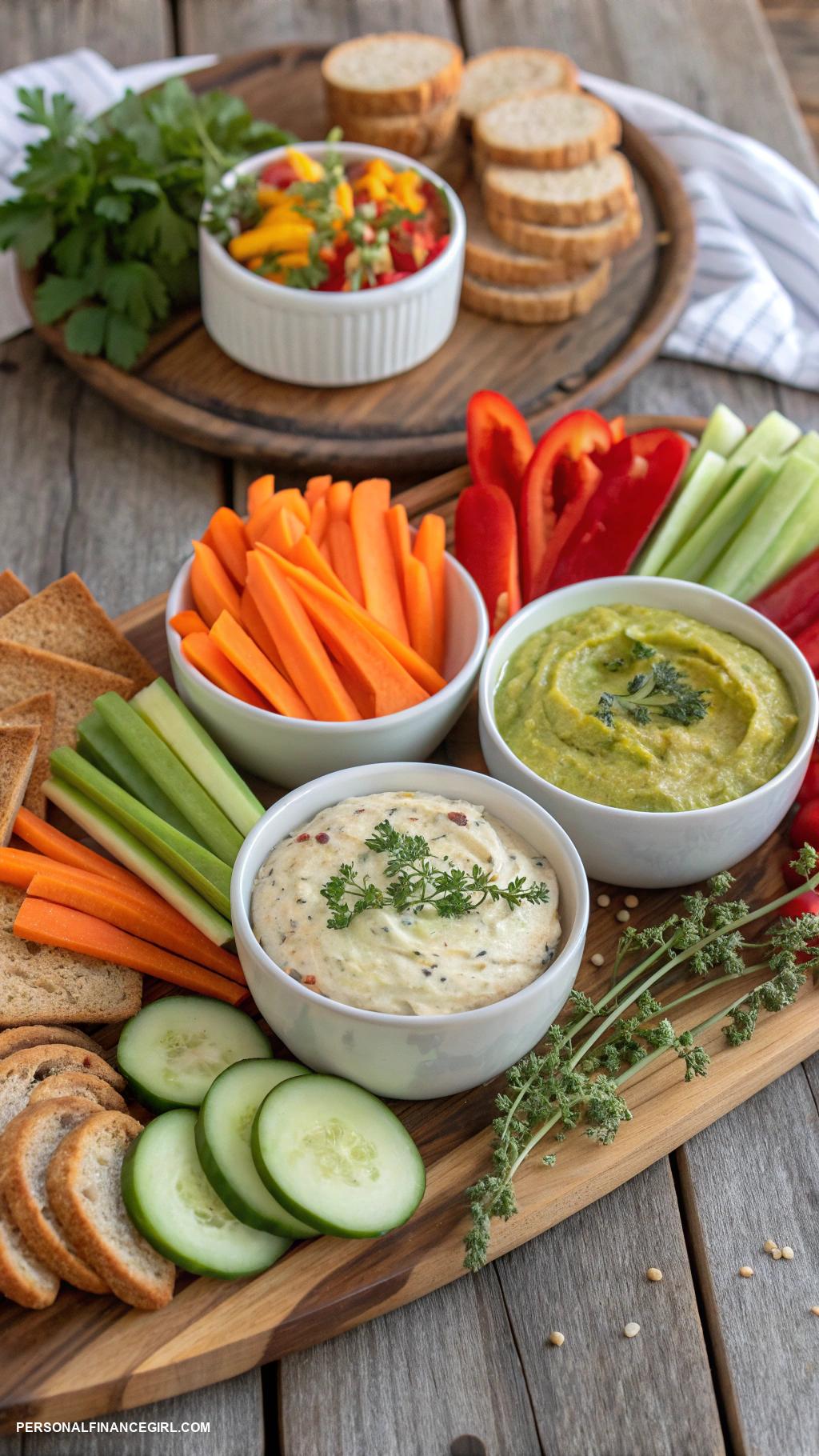 cheap grazing table ideas Homemade dips with vegetable sticks