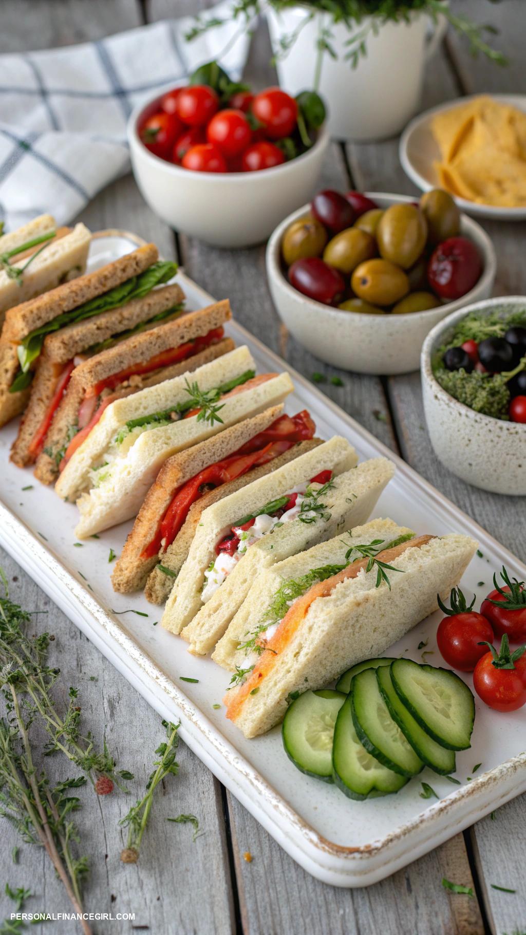 cheap grazing table ideas Mini sandwiches with assorted fillings