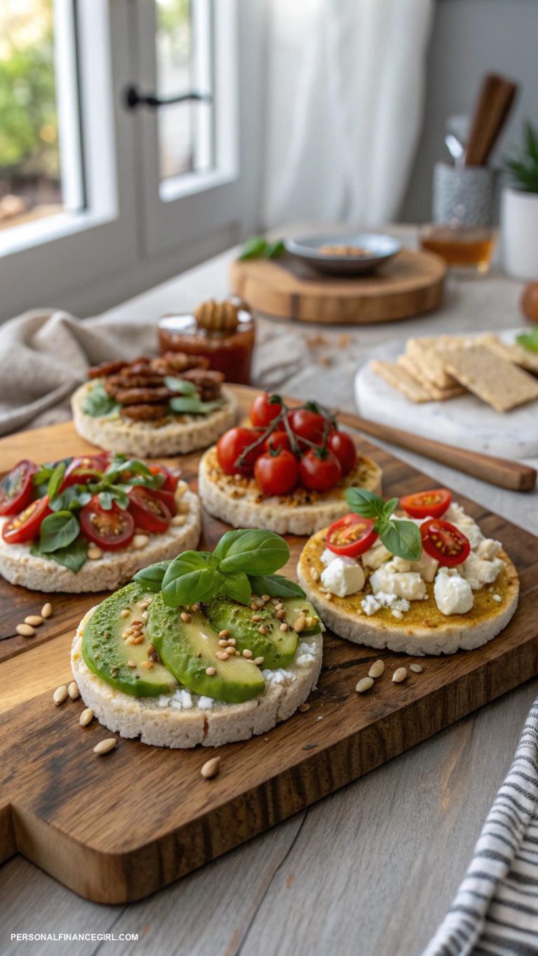 cheap grazing table ideas Rice cakes with spreads and toppings