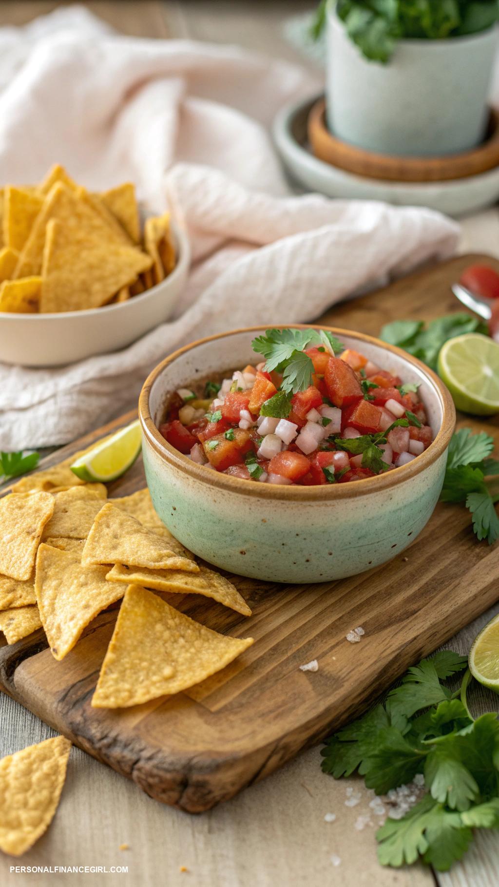 cheap grazing table ideas Salsa and tortilla chips bowl