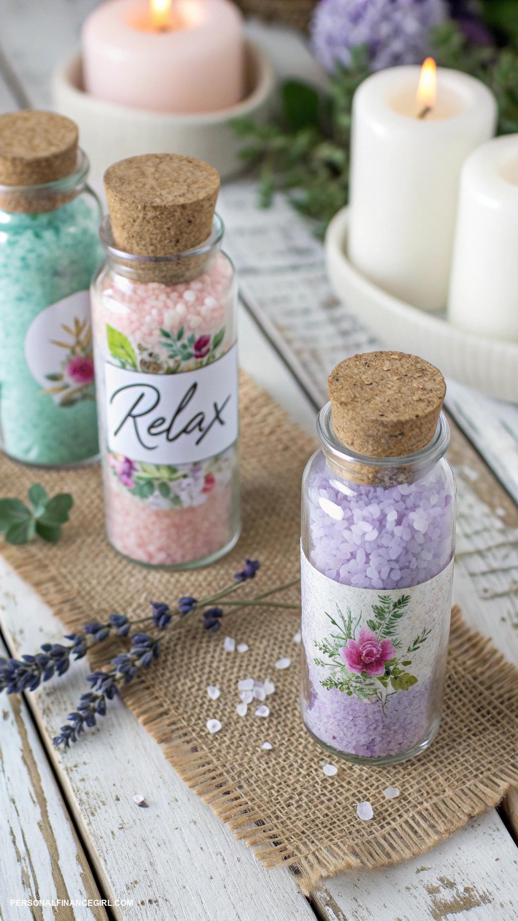 cheap wedding favors DIY bath salts in small containers