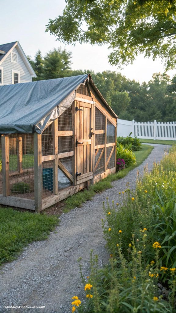 chicken coop designs diy cheap Tarps over frame for inexpensive protection