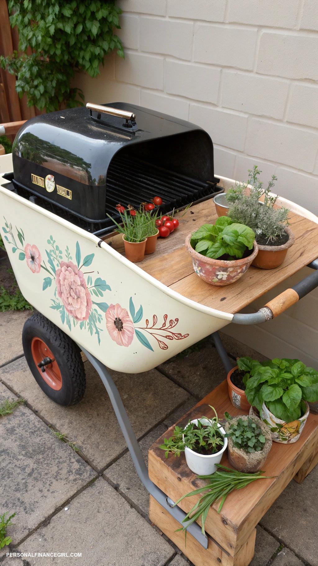 diy grill station cheap Convert old wheelbarrow into portable grill station