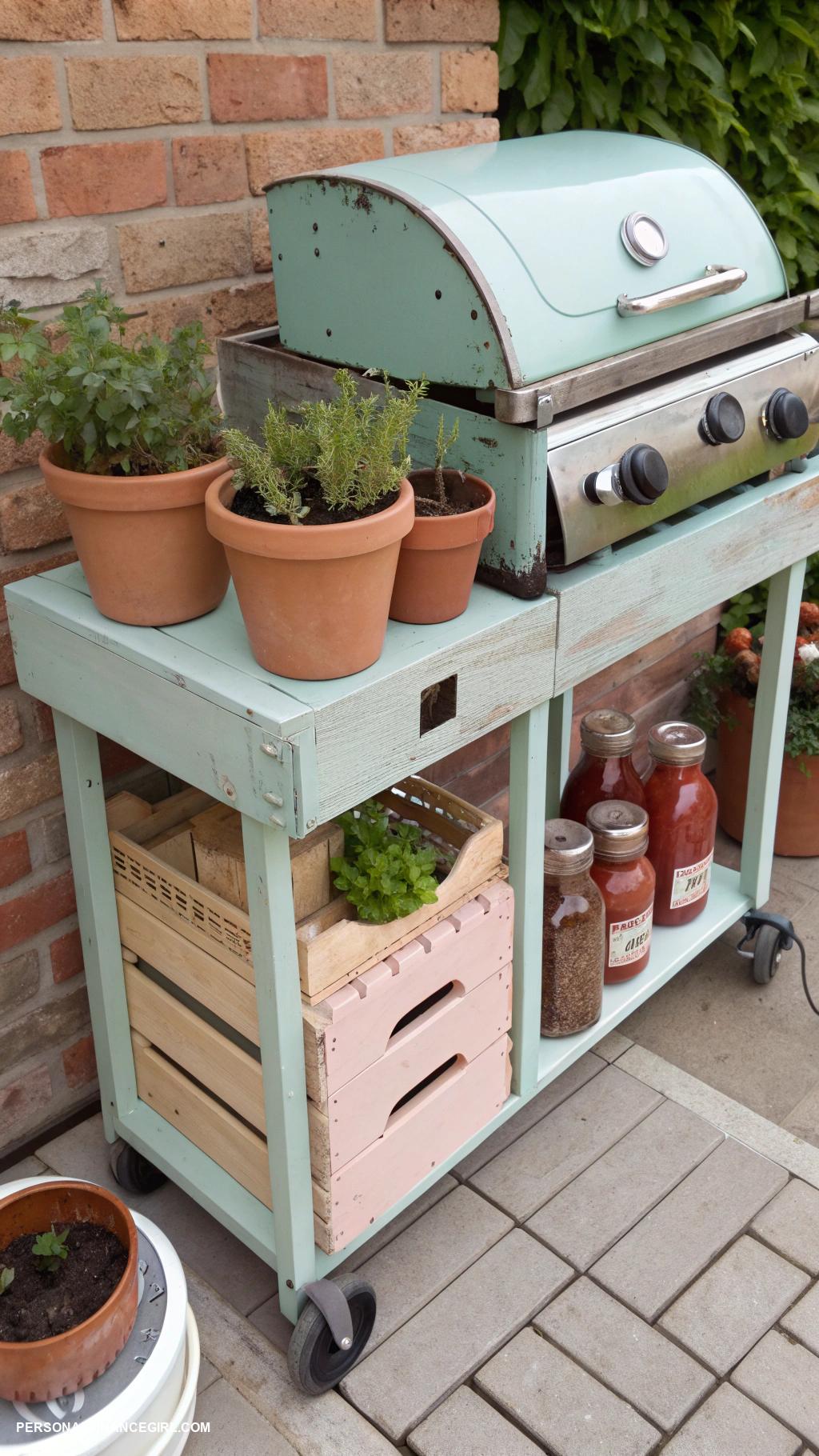 diy grill station cheap Use a vintage cart for mobility and style
