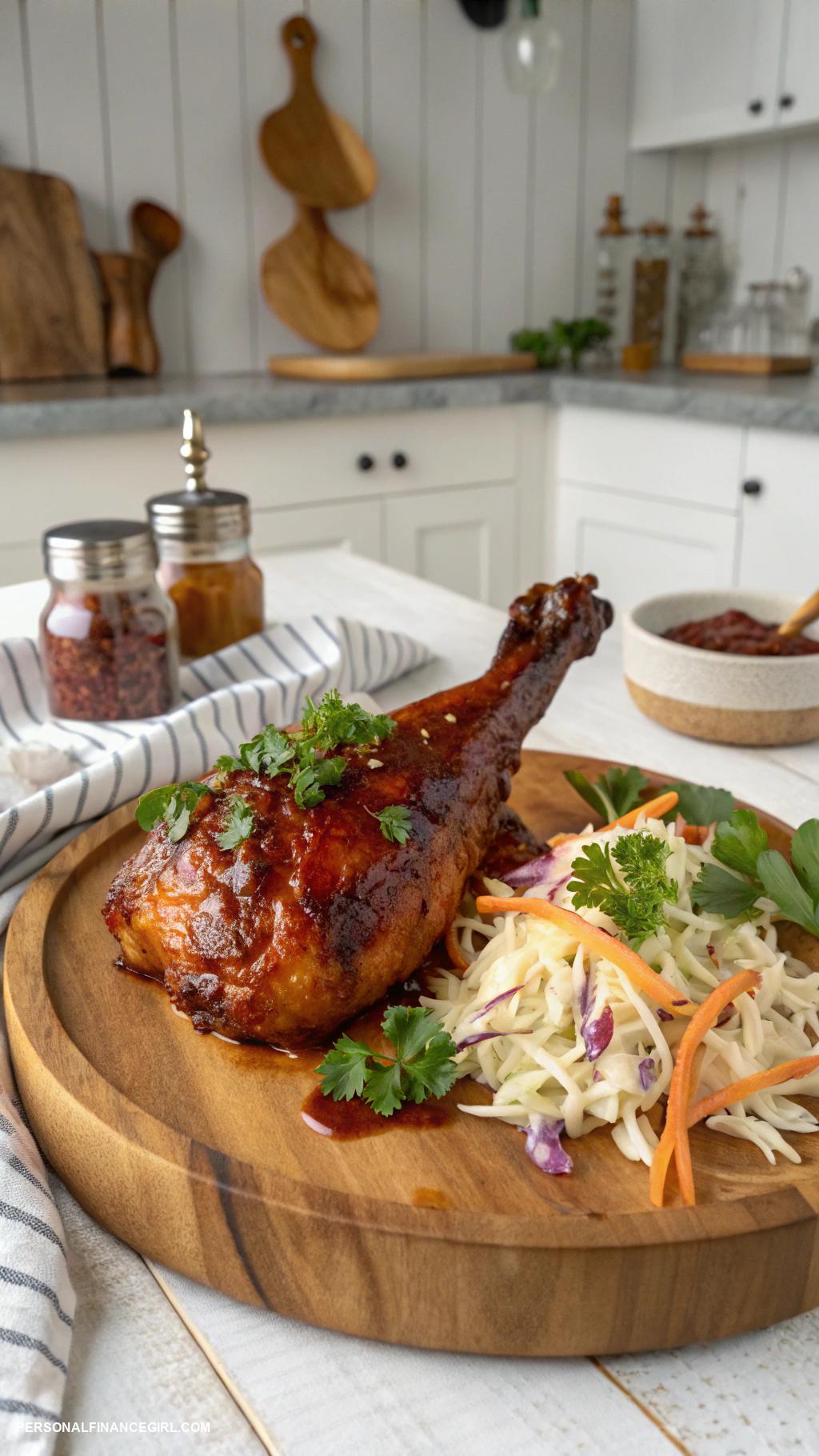 cheap chicken recipes Baked BBQ chicken drumsticks with coleslaw