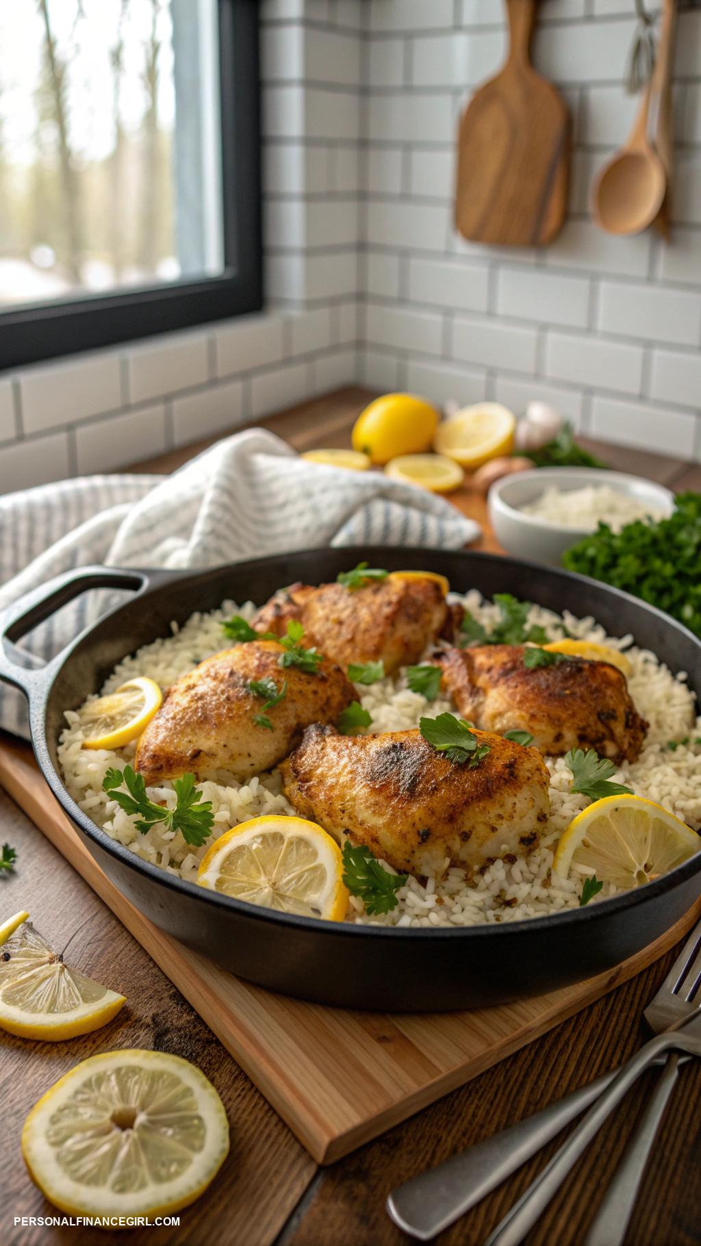 cheap chicken recipes One pan lemon garlic chicken and rice