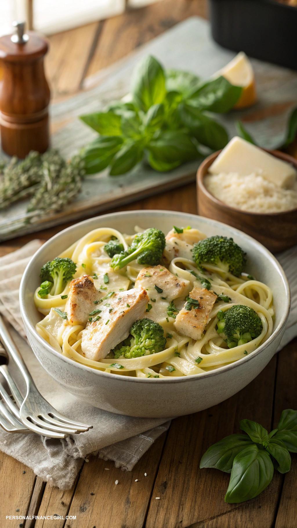 cheap chicken recipes Pasta with chicken broccoli and Alfredo sauce