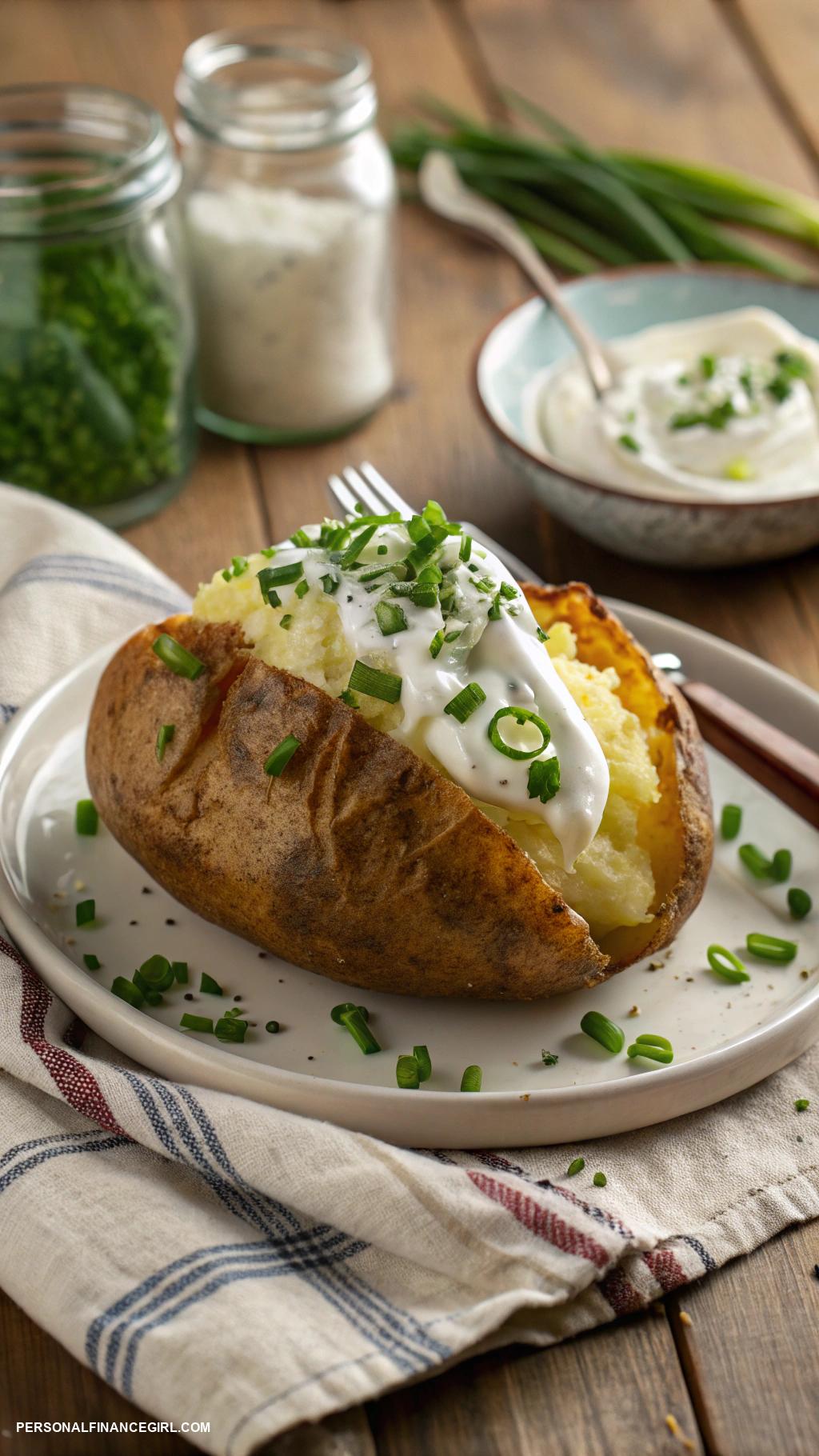 cheap meal prep Baked potatoes with sour cream and chives