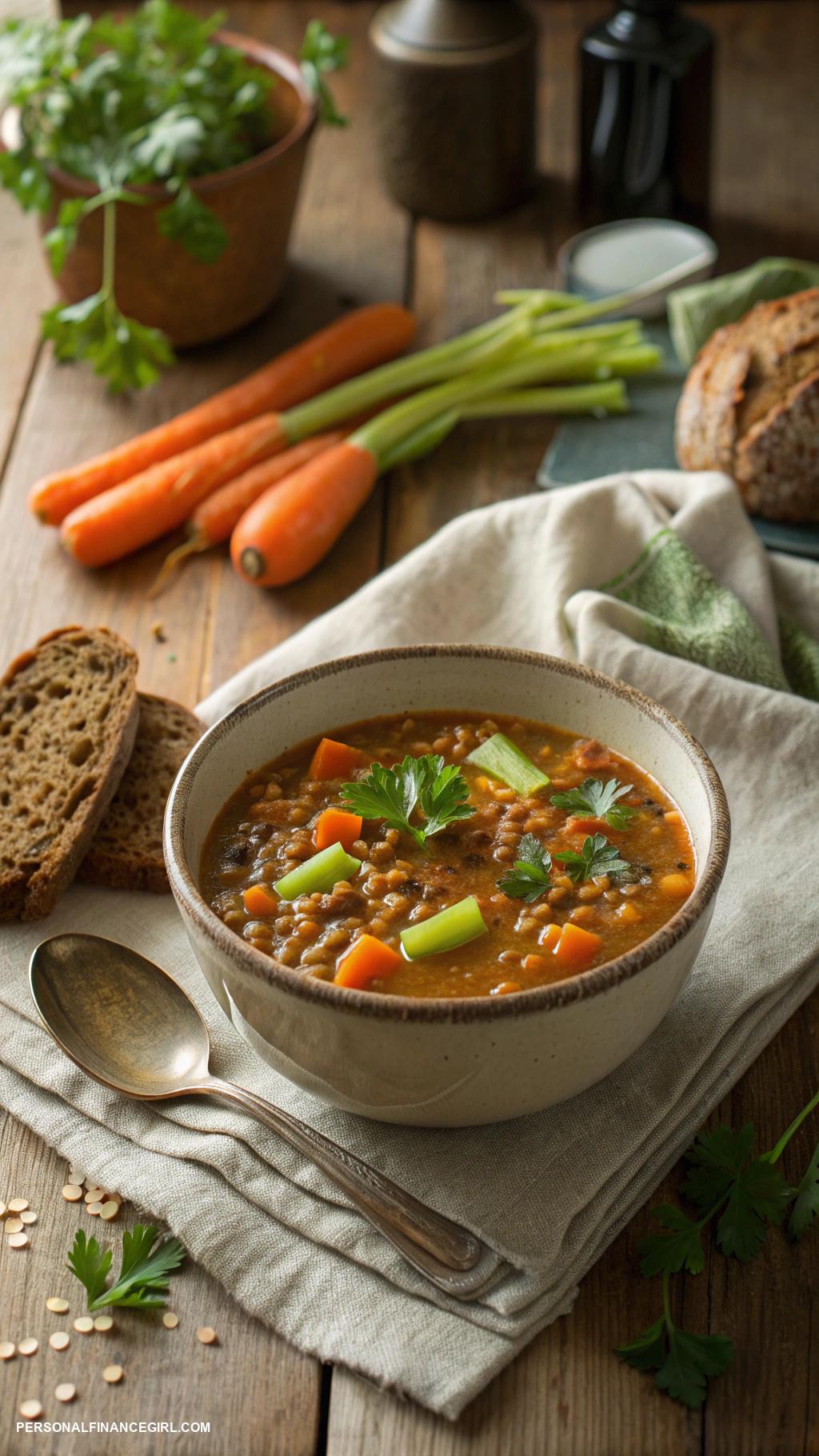 cheap meal prep Lentil soup with carrots and celery