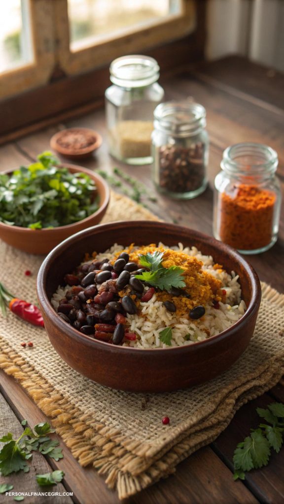 cheap meal prep Rice and beans with spices