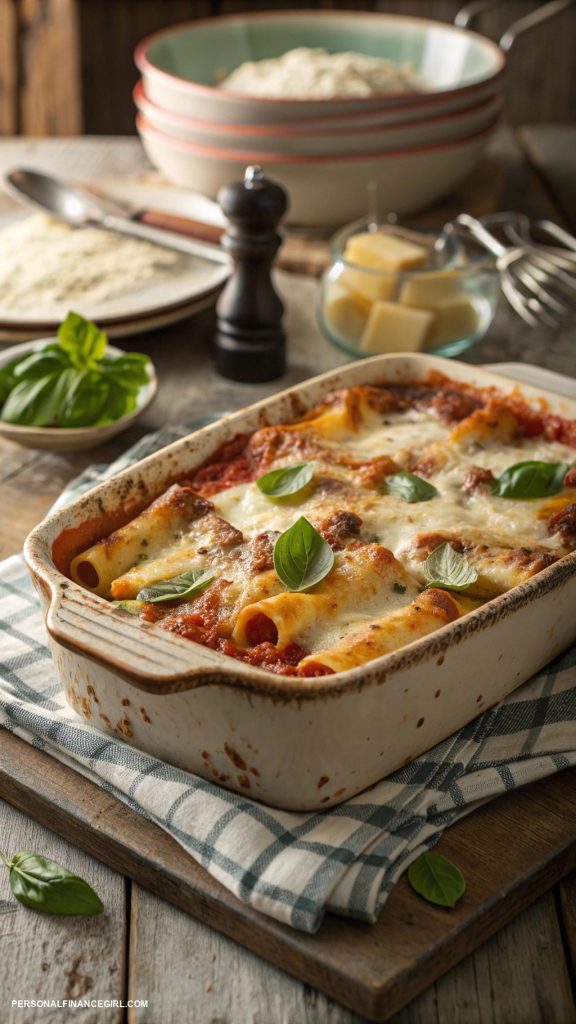 cheap meals for large families Baked ziti with ricotta and marinara sauce