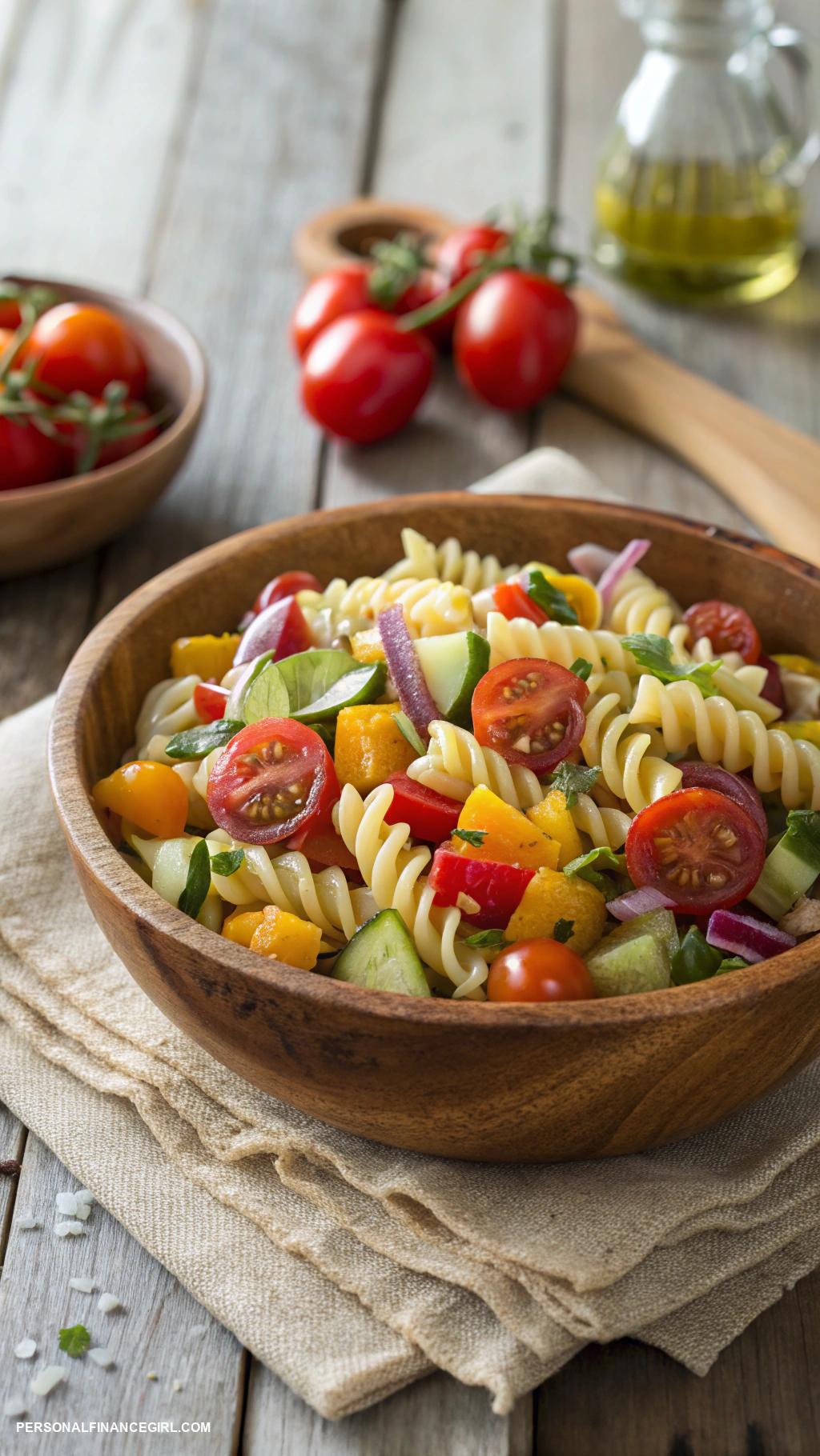 cheap meals for large families Pasta salad with veggies and Italian dressing