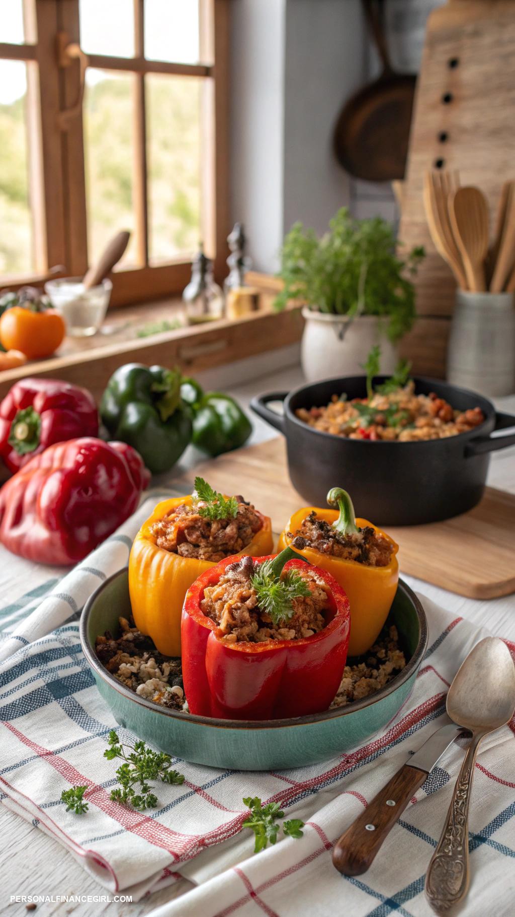 cheap meals for large families Stuffed bell peppers with rice and meat