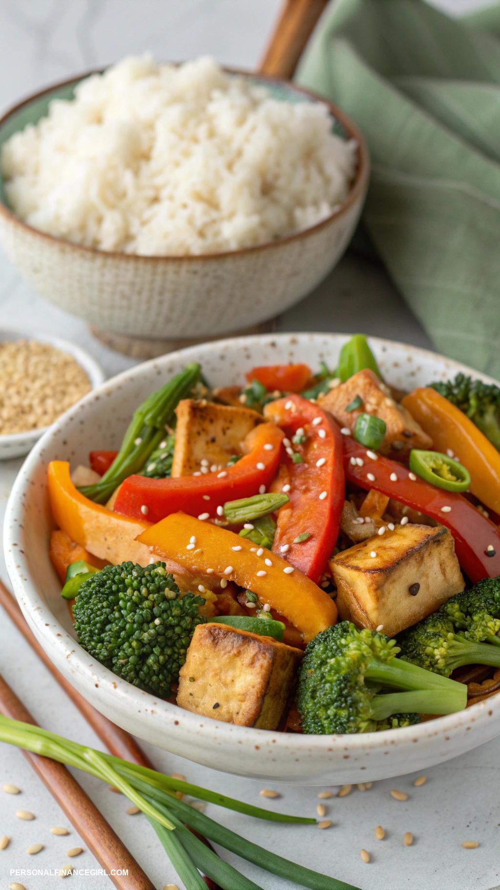 cheap meals for large families Vegetable stir fry with tofu and rice