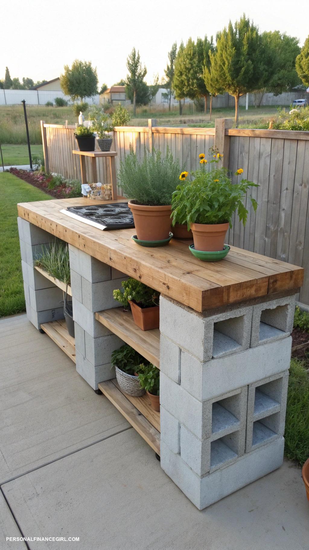 cheap outdoor kitchen ideas Cinder blocks for sturdy workbench