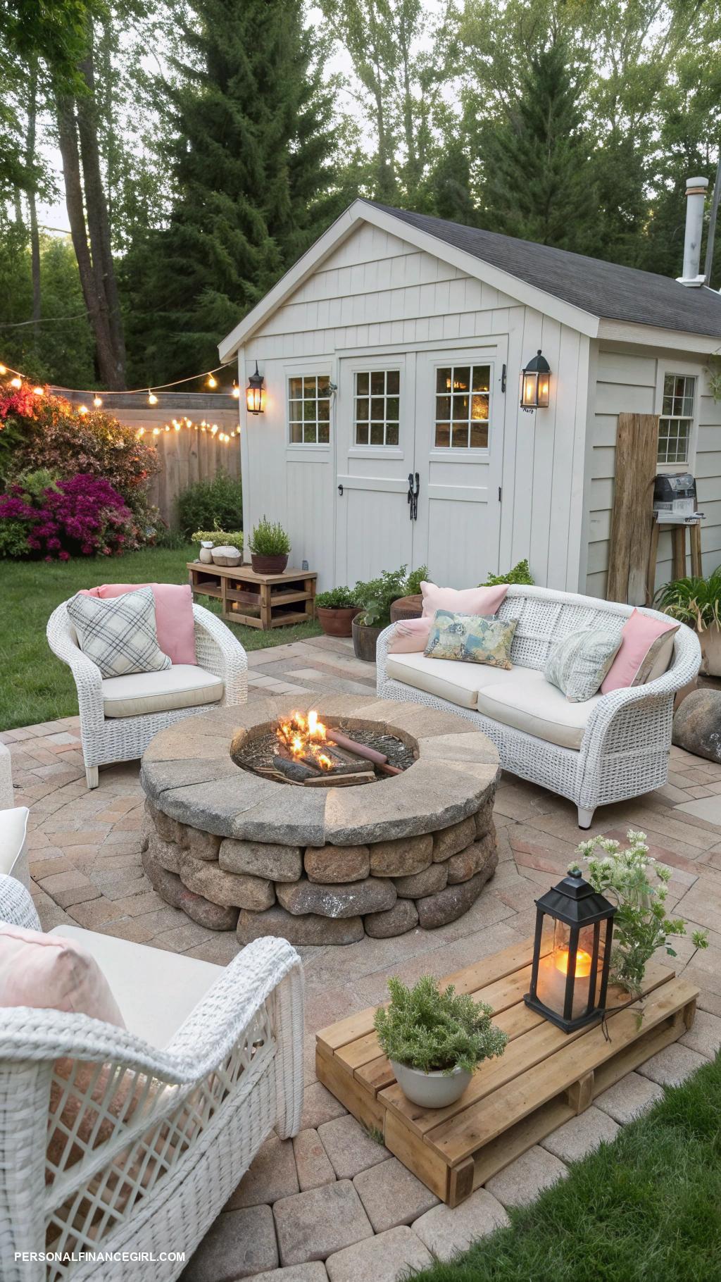 cheap outdoor kitchen ideas DIY fire pit with seating area