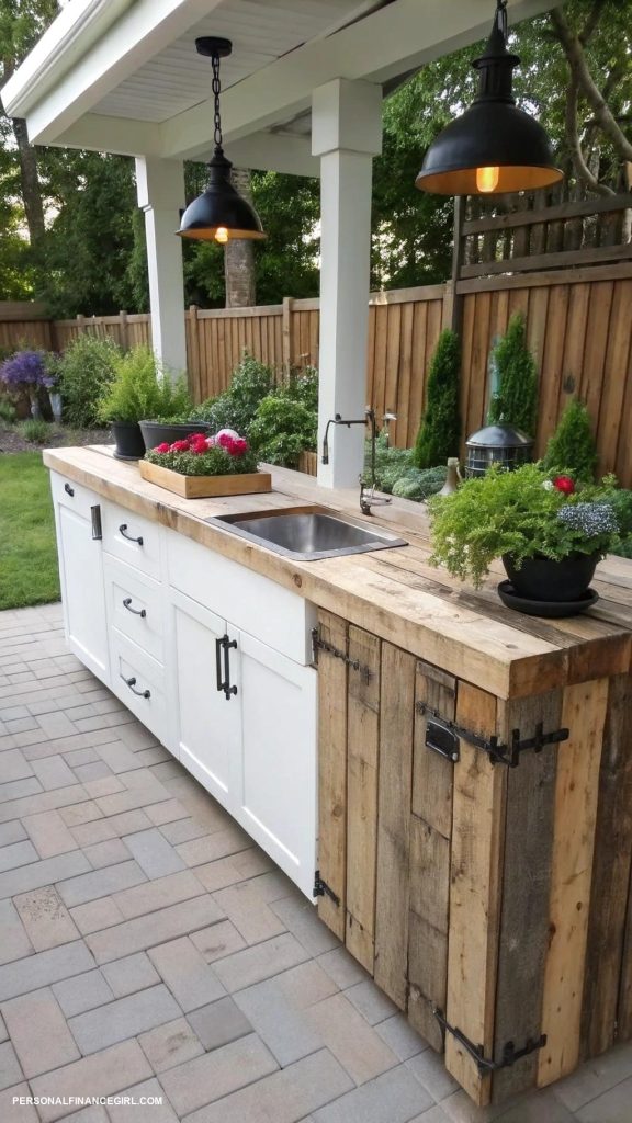 cheap outdoor kitchen ideas Repurposed wooden pallets for countertops