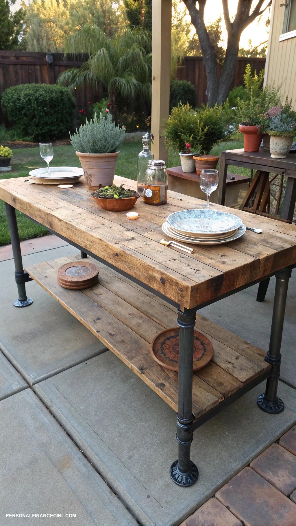 cheap outdoor kitchen ideas Table made from reclaimed materials