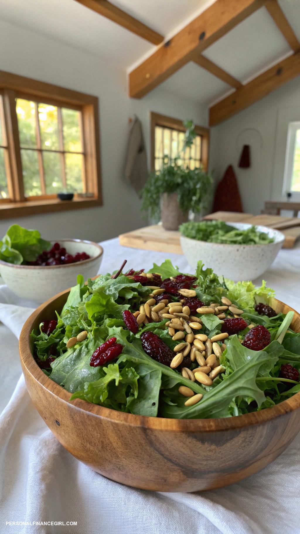 cheap salad recipes Mixed greens with sunflower seeds and cranberries
