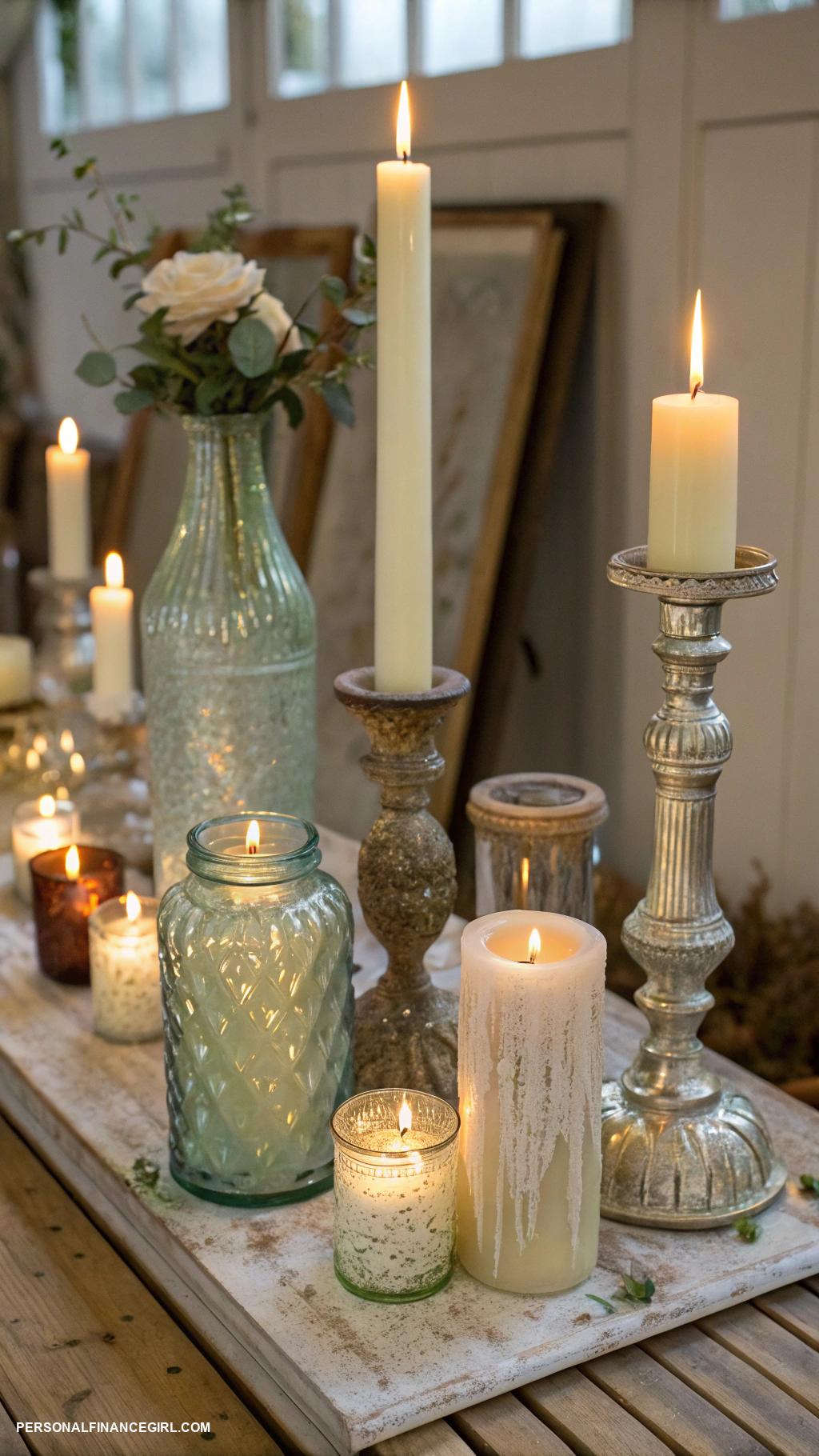cheap wedding decorations Candles in assorted glass containers