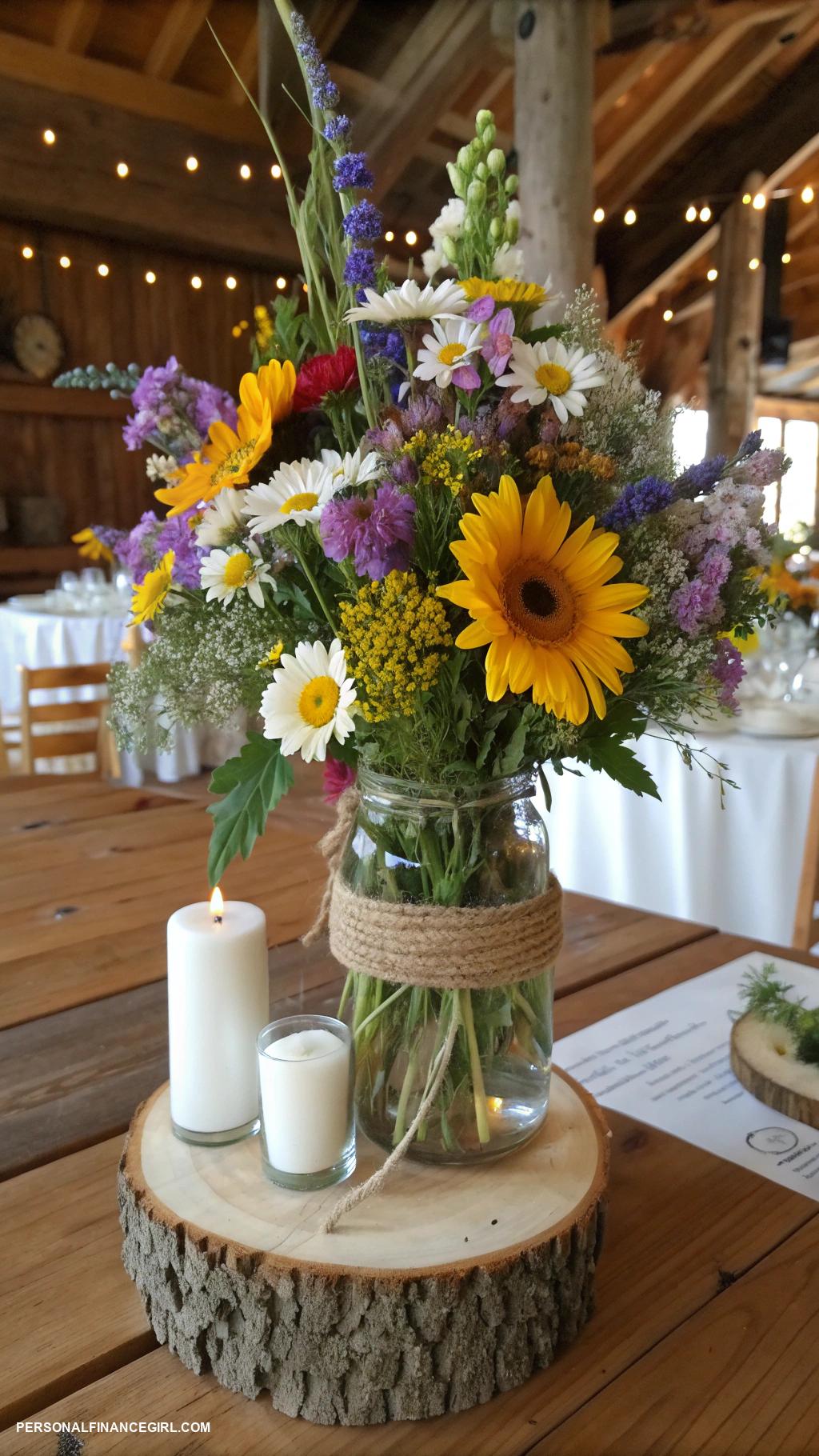 cheap wedding decorations Mason jar centerpieces with wildflowers