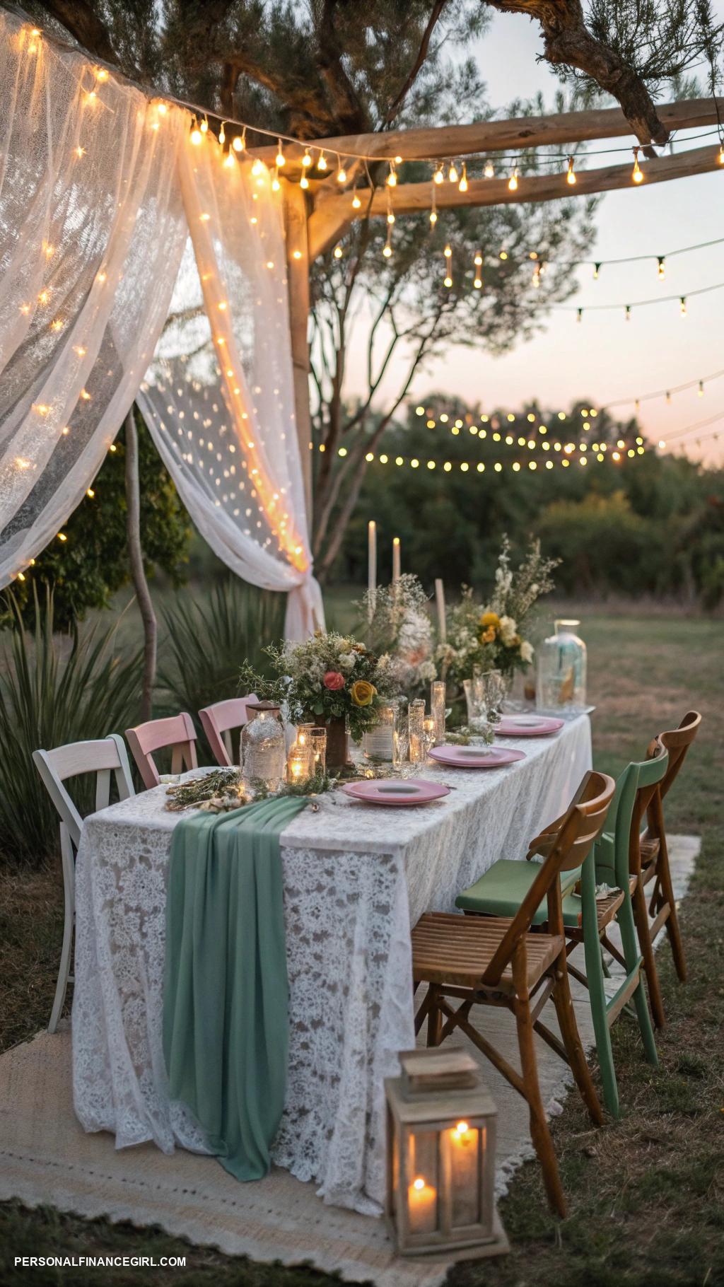 cheap boho wedding ideas Use fairy lights for magical ambiance