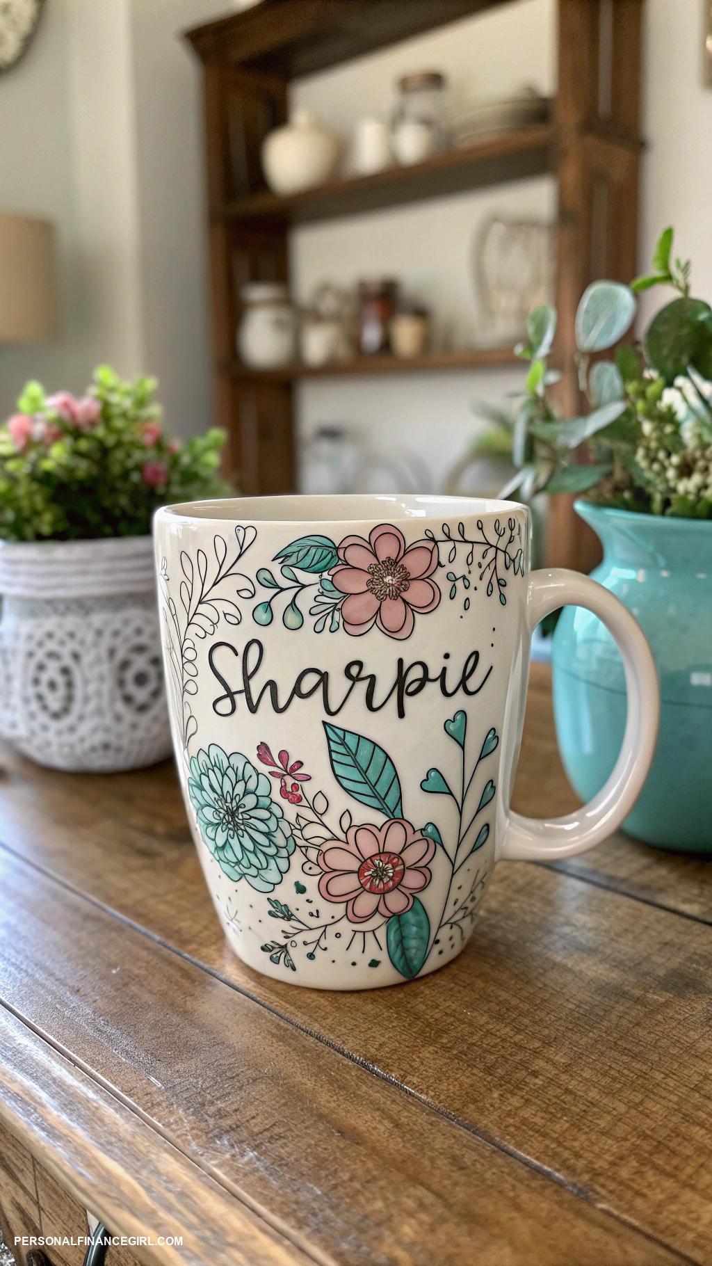 cheap diy gifts Hand painted mugs with sharpie art