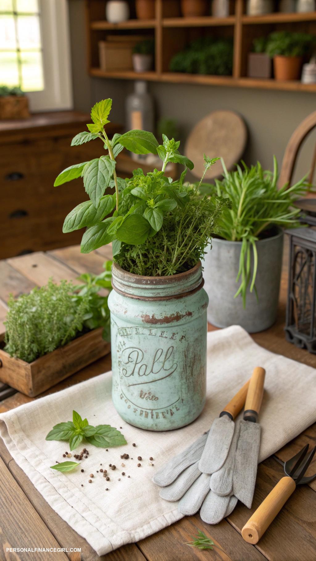 cheap diy gifts Upcycled jar planter with herbs