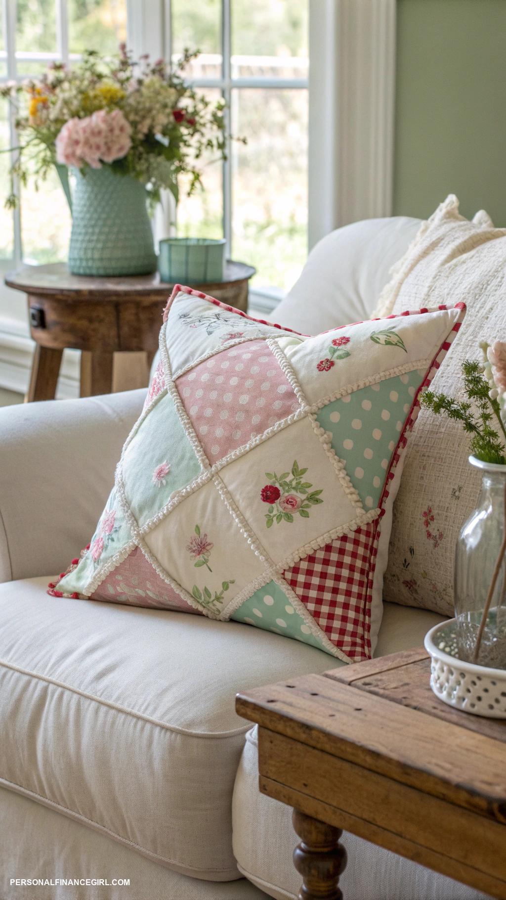 cheap farmhouse crafts Fabric scrap quilted pillows