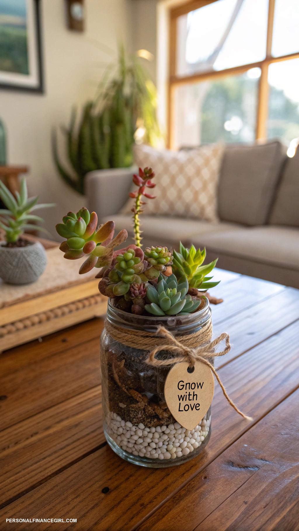 cheap farmhouse crafts Mason jar succulent planters