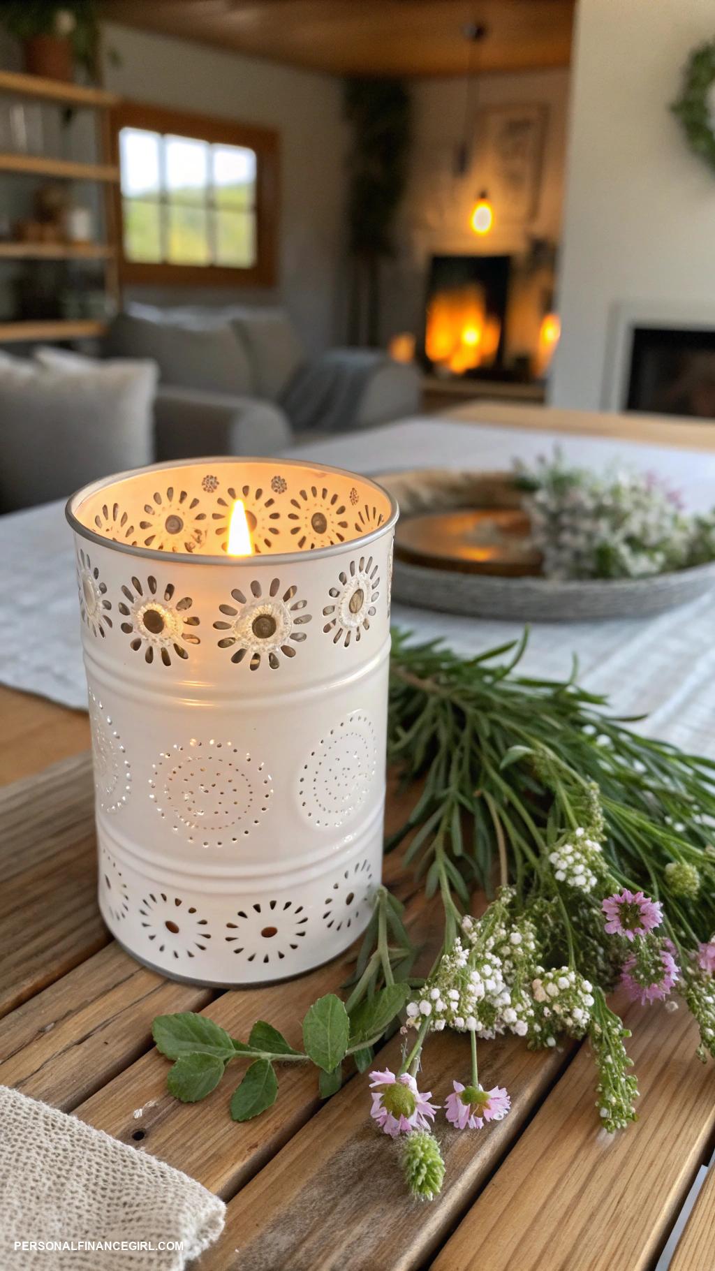 cheap farmhouse crafts Upcycled tin can candle holders