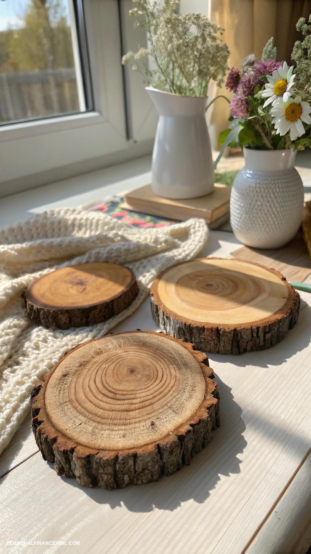 cheap farmhouse crafts Wood slice coasters