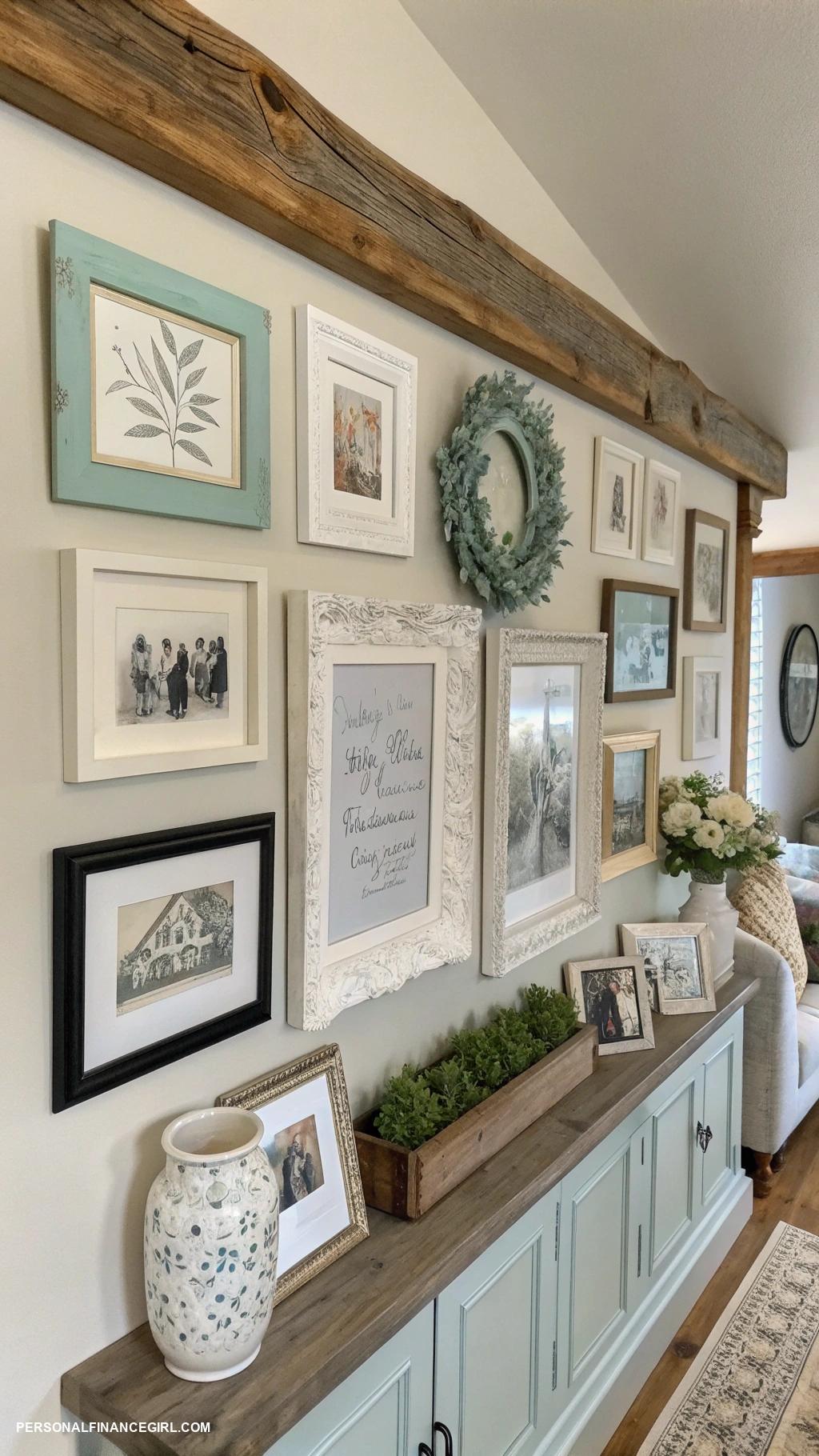 cheap farmhouse decorating ideas Create a gallery wall with thrifted frames