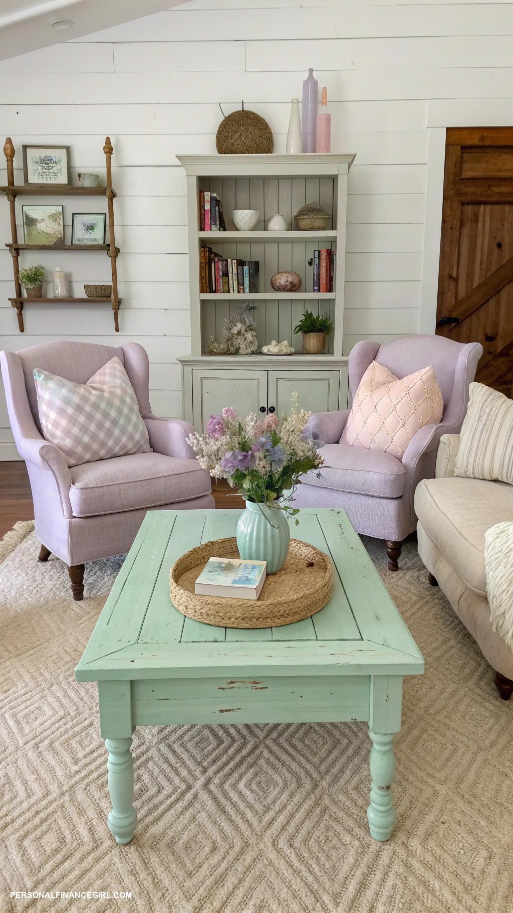 cheap farmhouse decorating ideas Paint furniture in pastel or muted colors