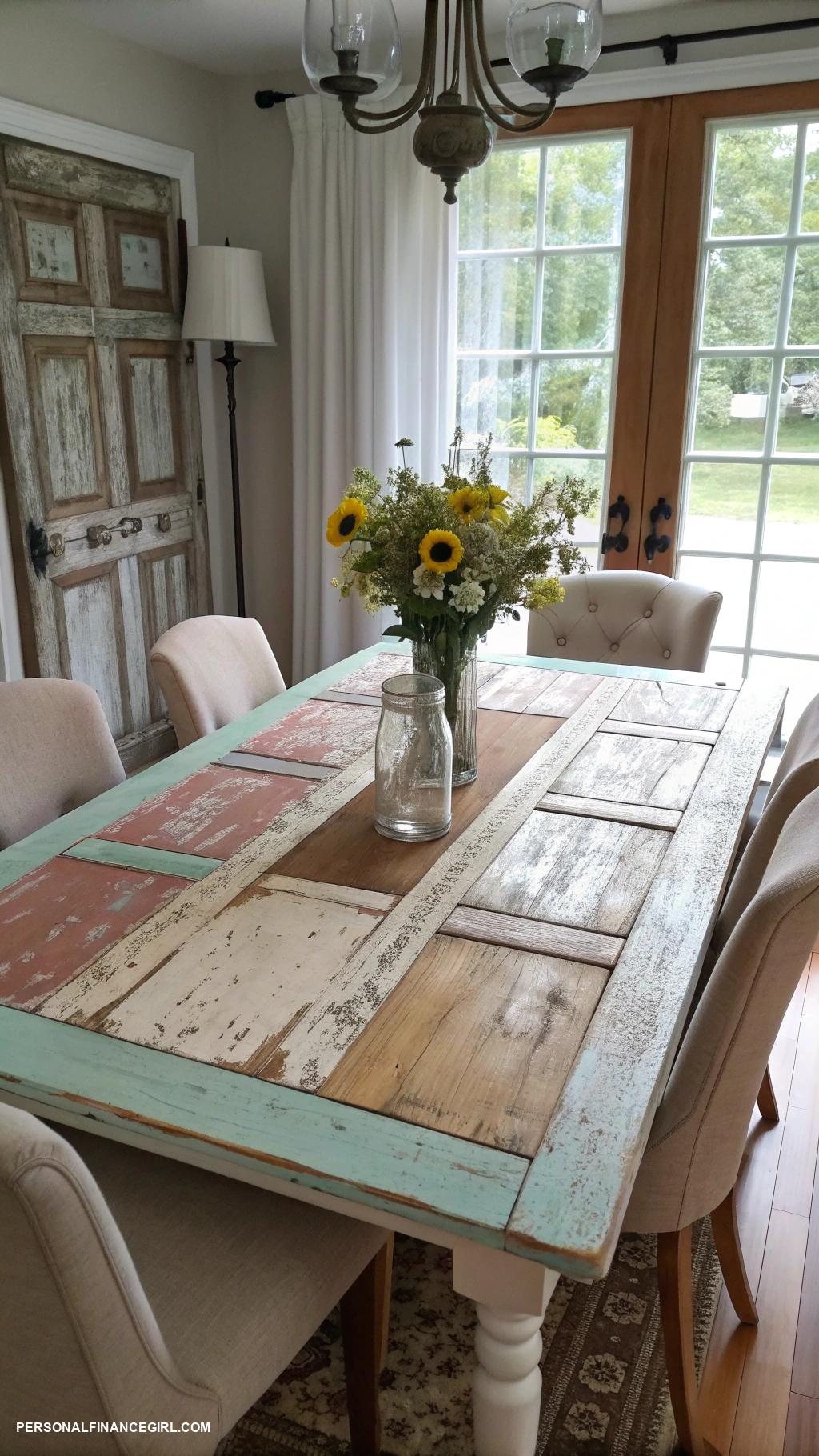 cheap farmhouse decorating ideas Use old doors as unique table tops