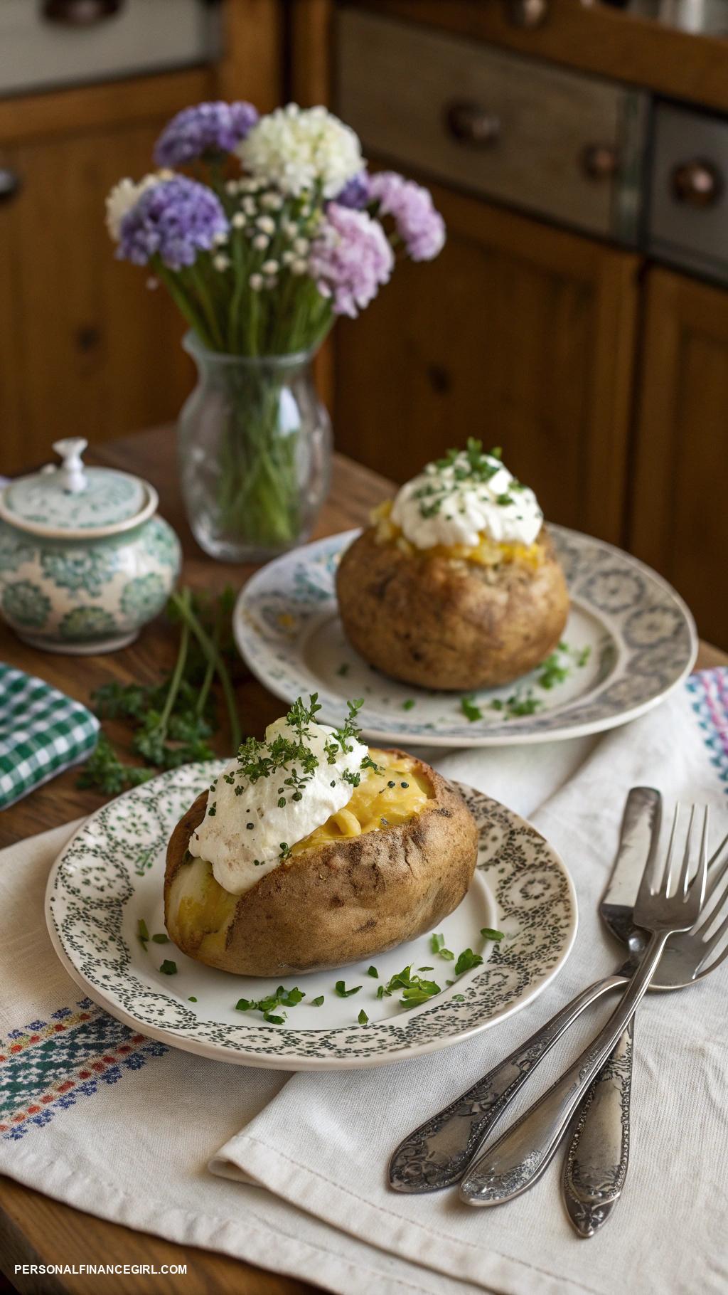 cheap meals for two Baked potatoes topped with sour cream