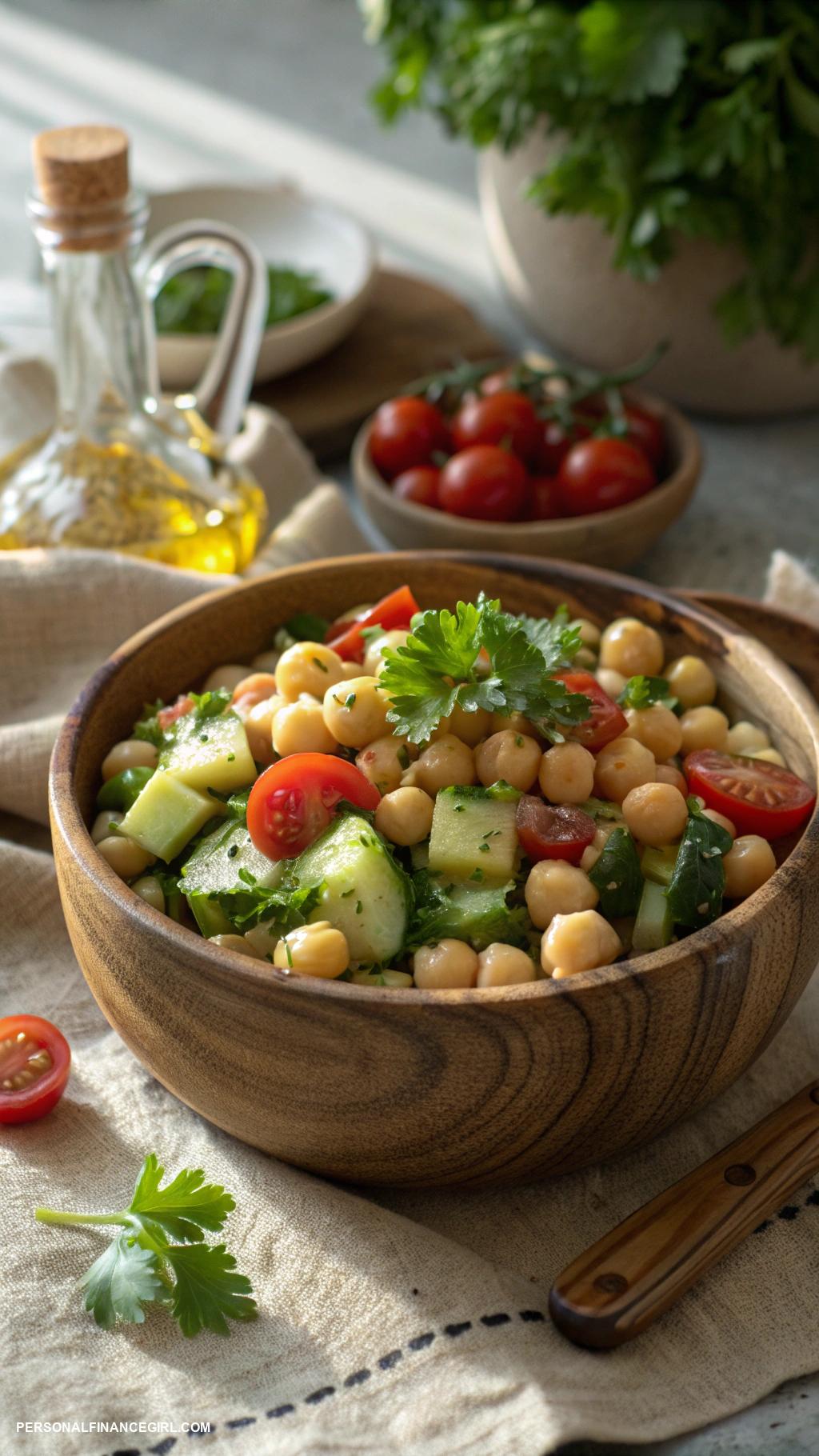 cheap meals for two Chickpea salad with cucumber and tomatoes