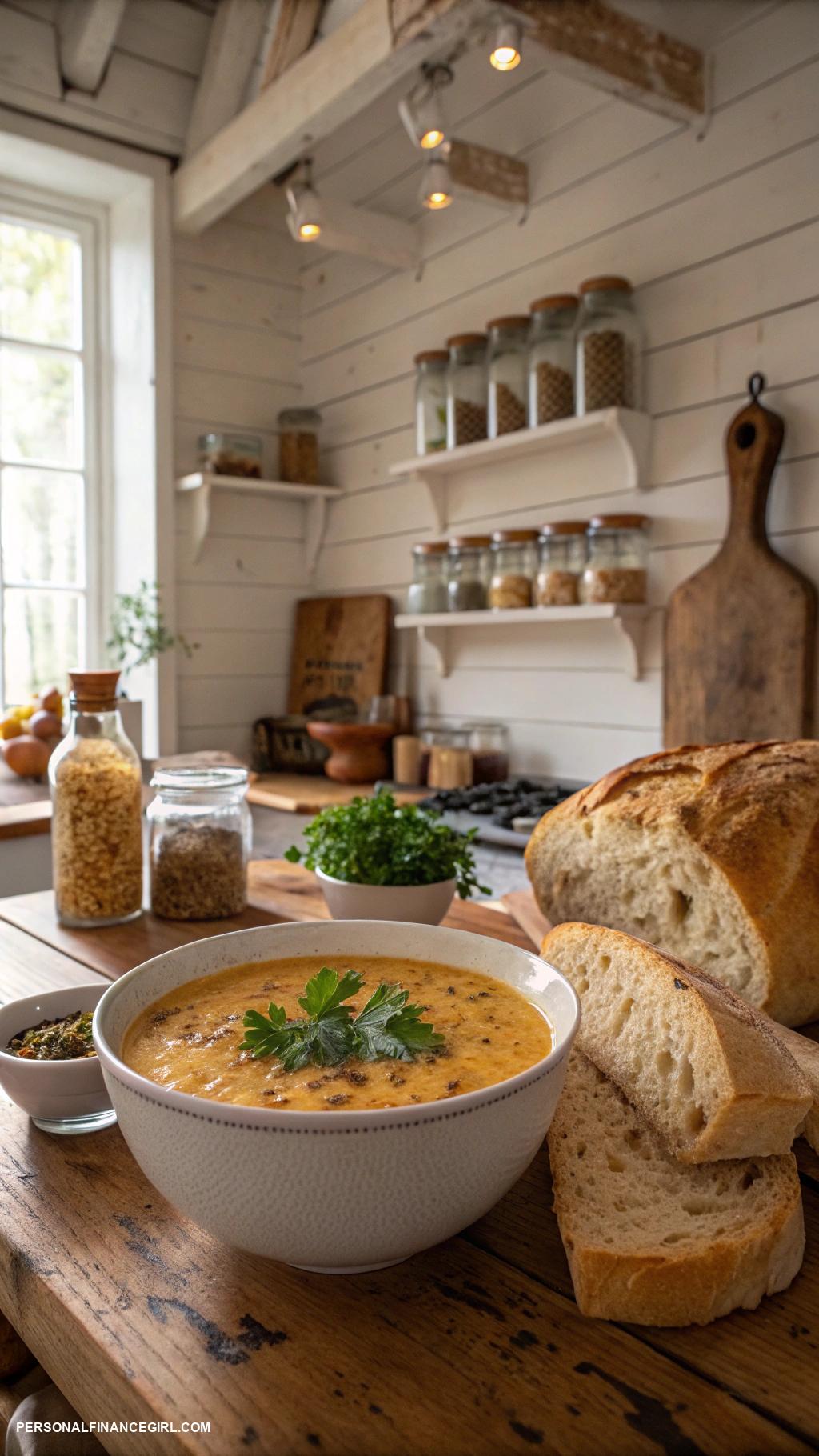 cheap meals for two Lentil soup with crusty bread