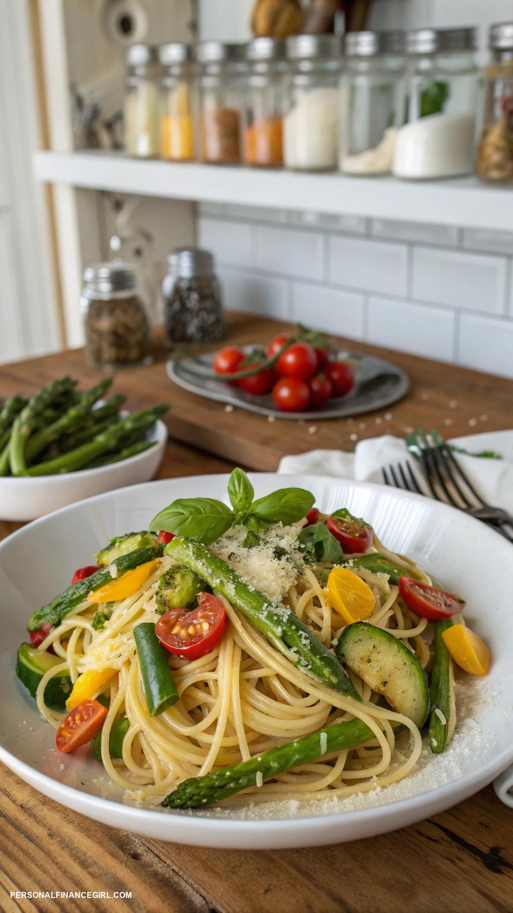 cheap meals for two Pasta primavera with seasonal vegetables