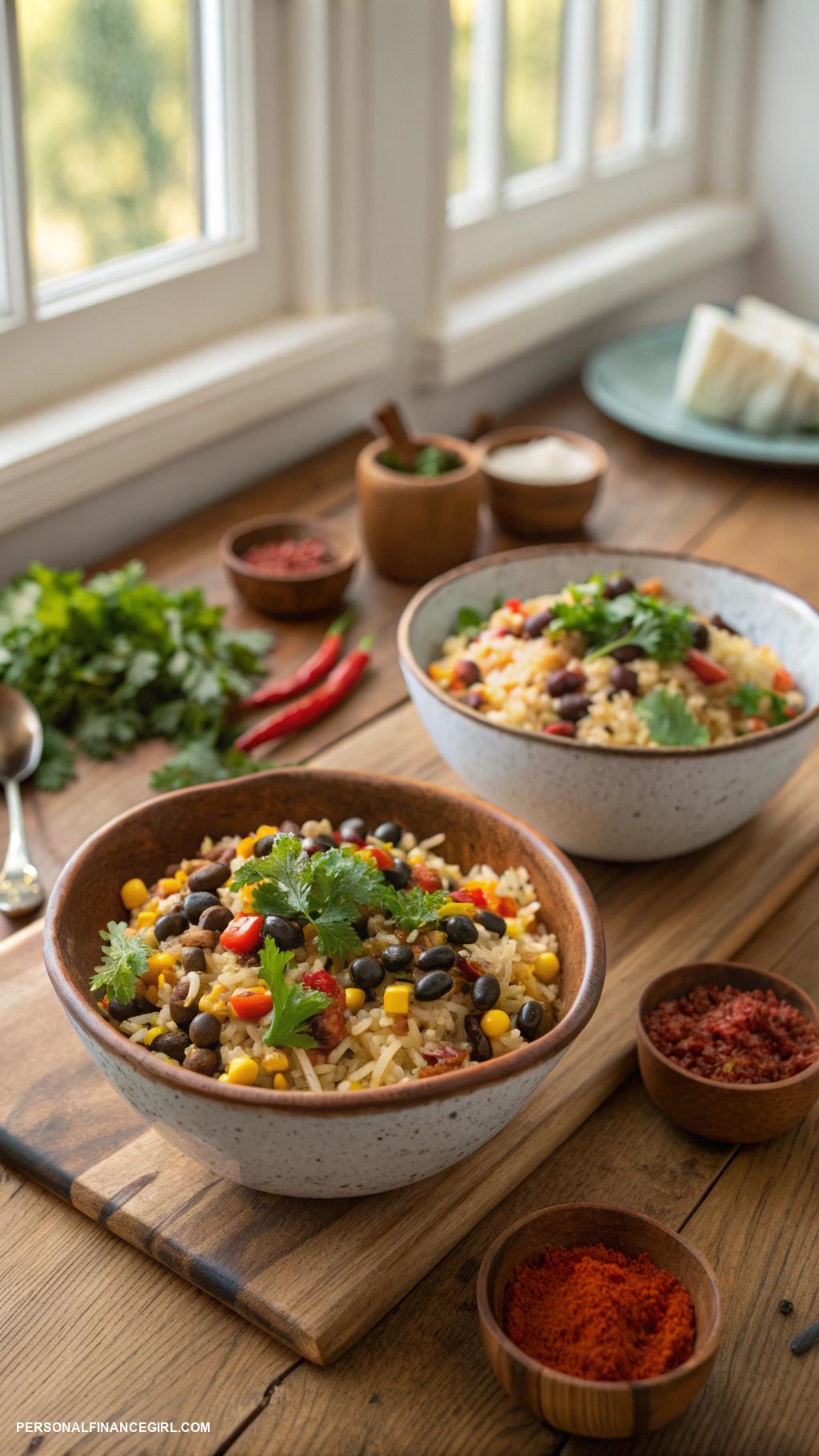 cheap meals for two Rice and beans with spices