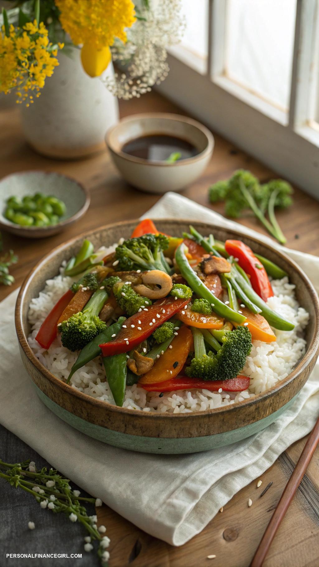 cheap meals for two Vegetable stir fry over rice